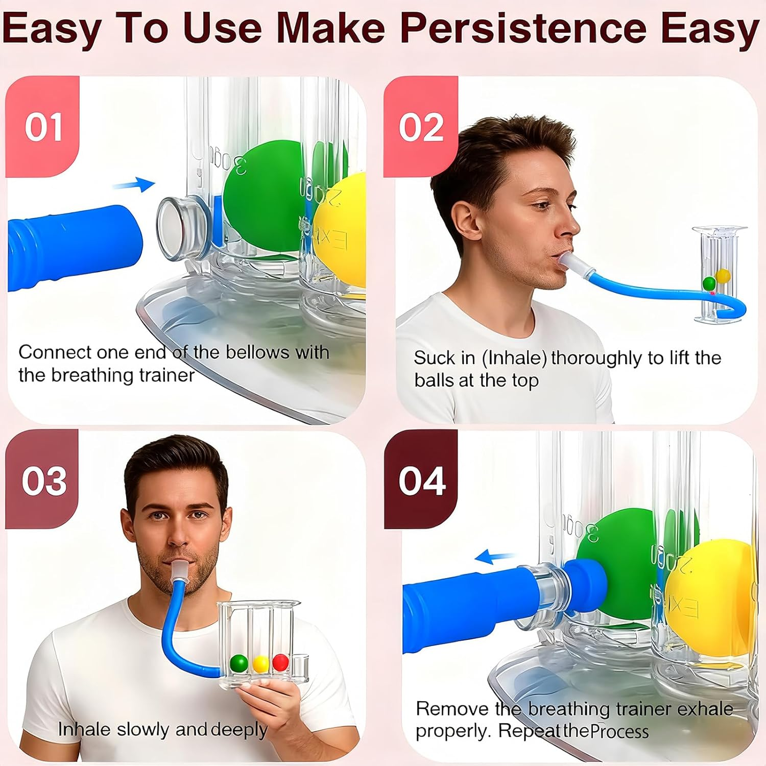 Breathing Trainer, Deep Breathing Lung Exerciser - 3 Ball Incentive Spirometer with Handle, Washable Respiratory Exerciser, Breath Measurement System for Lung Training image number 6