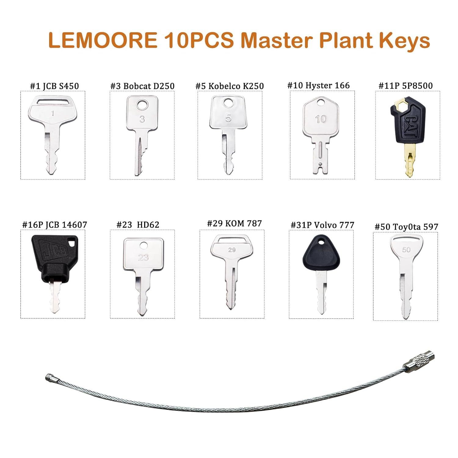 10PCS Ignition Starter Plant Digger Key Set, Universal Plant Dumper Machine Replacement Ignition Switches Keys for Machinery Plants, Agricultural, Excavator,Trucks, Graders, Dozers, Backhoes. image number 1