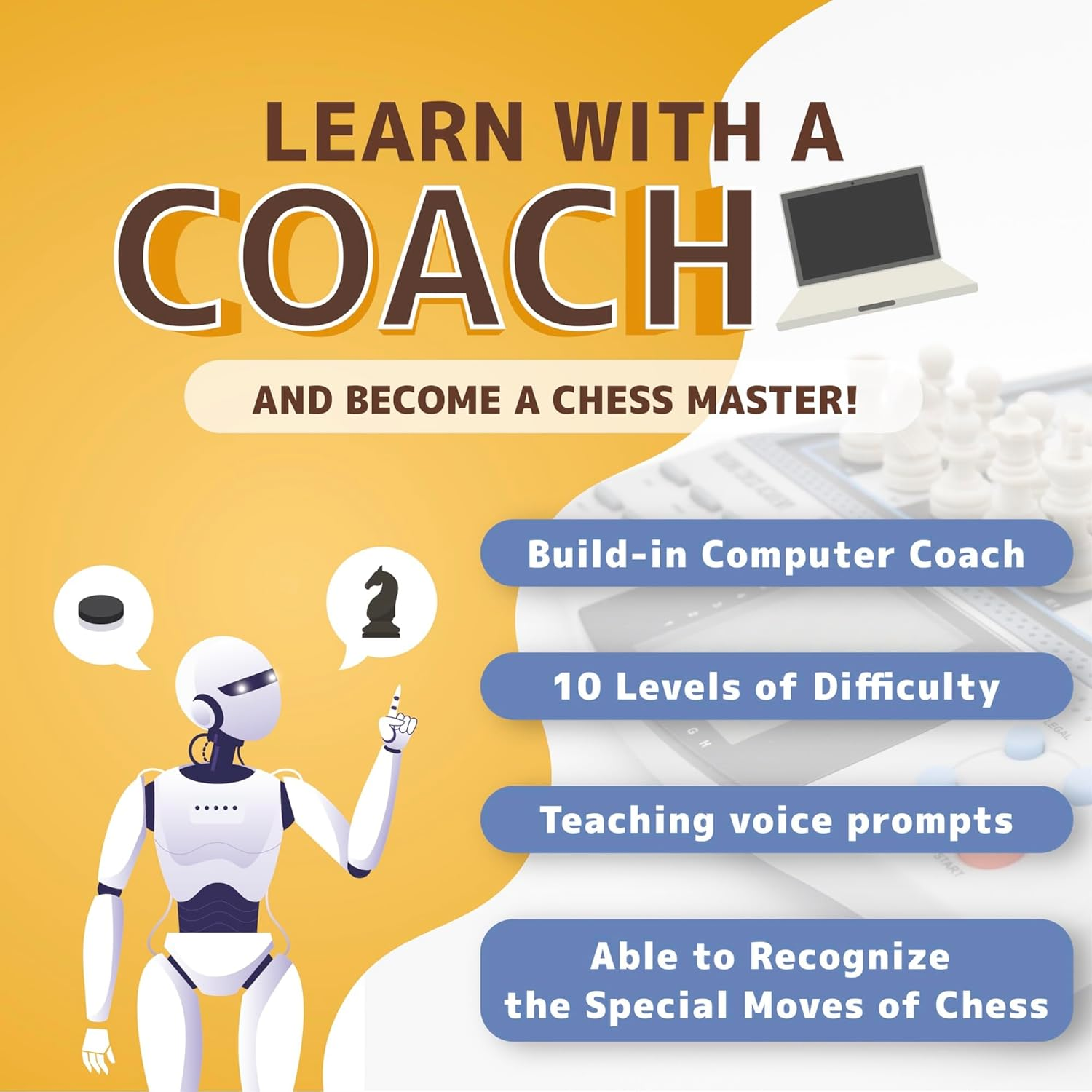 Icore Magnet Chess Sets Board Game, Electronics Travel Talking Checkers Master Pro 8 in 1, Portable Chessboard Tournament for Kids and Adults image number 4