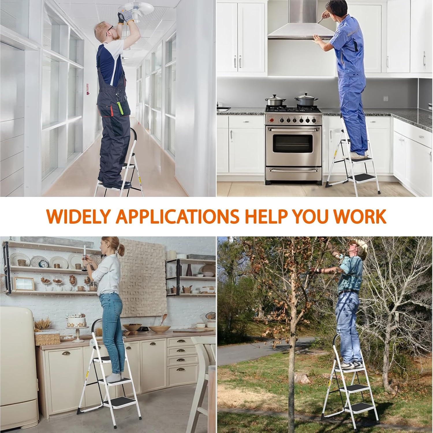 3 Step Ladder, Folding Step Stool, Portable Household Stepladder with Widen Pedal, Portable Non-Slip Rubber Mat, for Kitchen Pantry Closets Home Office, Holds up to 150 KG image number 2