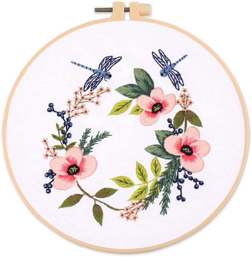 Meecaa Black White Cat Greenery Pet Embroidery Kit Starter Set, Hand Embroidery Set,Pattern Printed Cross Stitch Set for Beginner Adults, with Embroidery Hoop and Instructions (Black White Cat)