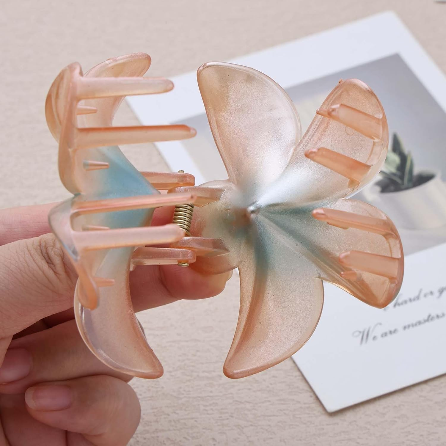 Inateannal Flower Hair Clips for Women Thick Hair Large Orange Flower Claw Clips Hawaiian Floral Hair Accessories Strong Hold Non-Slip Hair Clips Summer Beach Floral Claw Barrette image number 3