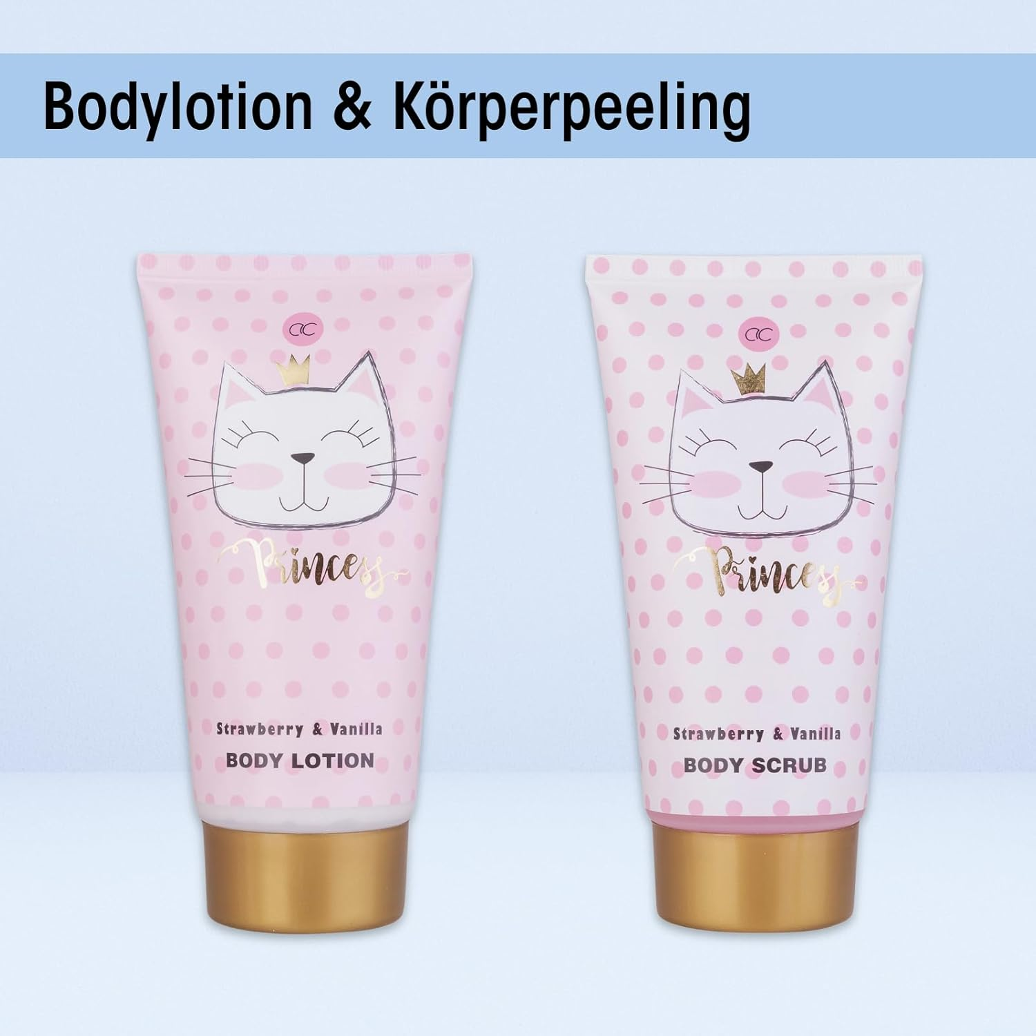 Accentra Princess Kitty Gift Set for Girls & Women - 7 Piece Shower Set with Bubble Bath, Exfoliating, Shower Gel, Body Lotion & More - Strawberry & Vanilla Fragrance in Sweet Gift Box image number 2