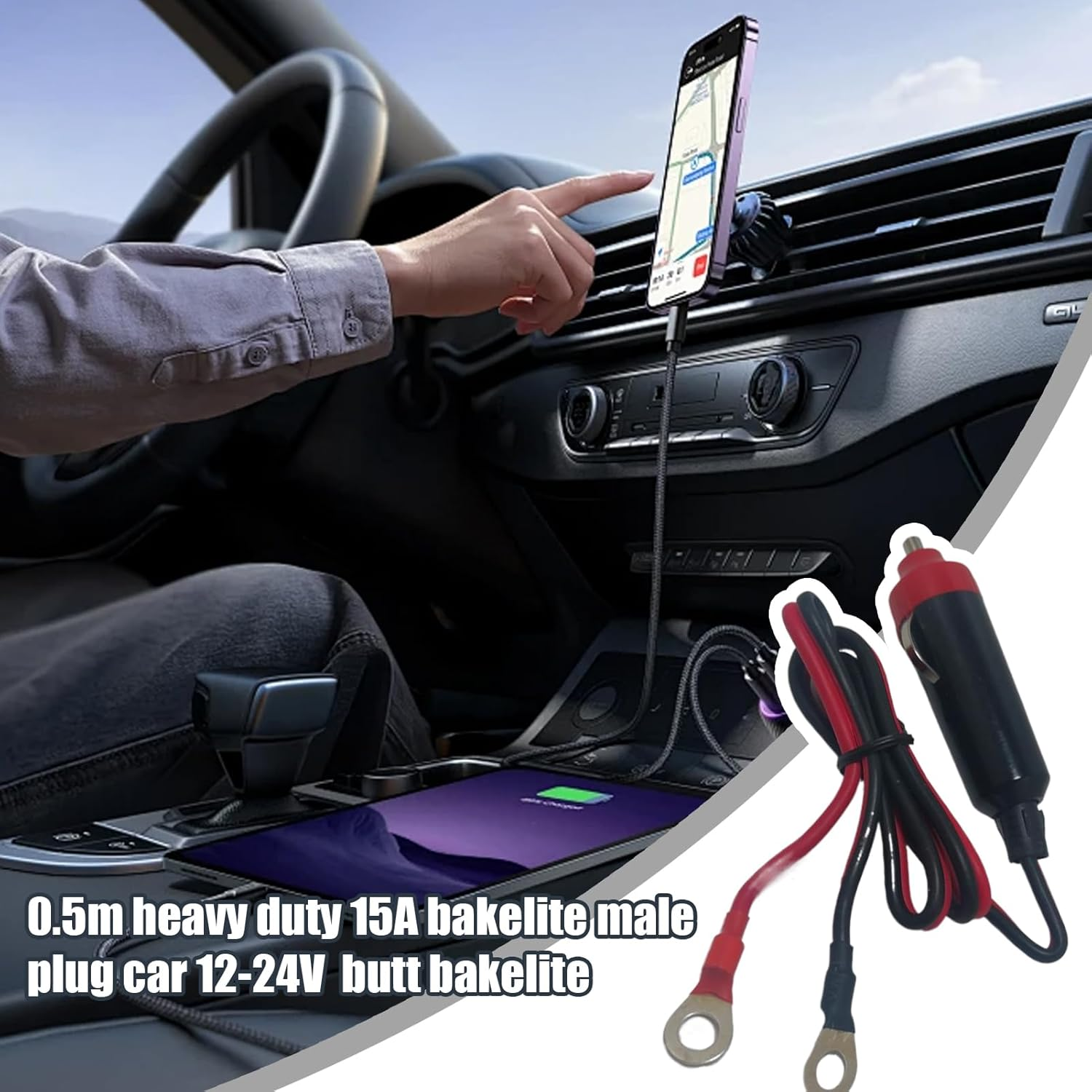 Male Plug 12V - 12V/24V Extension Cable Connector Socket,Stable Heavy Duty Bakelite Auto Replacement for Adults Beginners for Various Automotive Applications image number 1