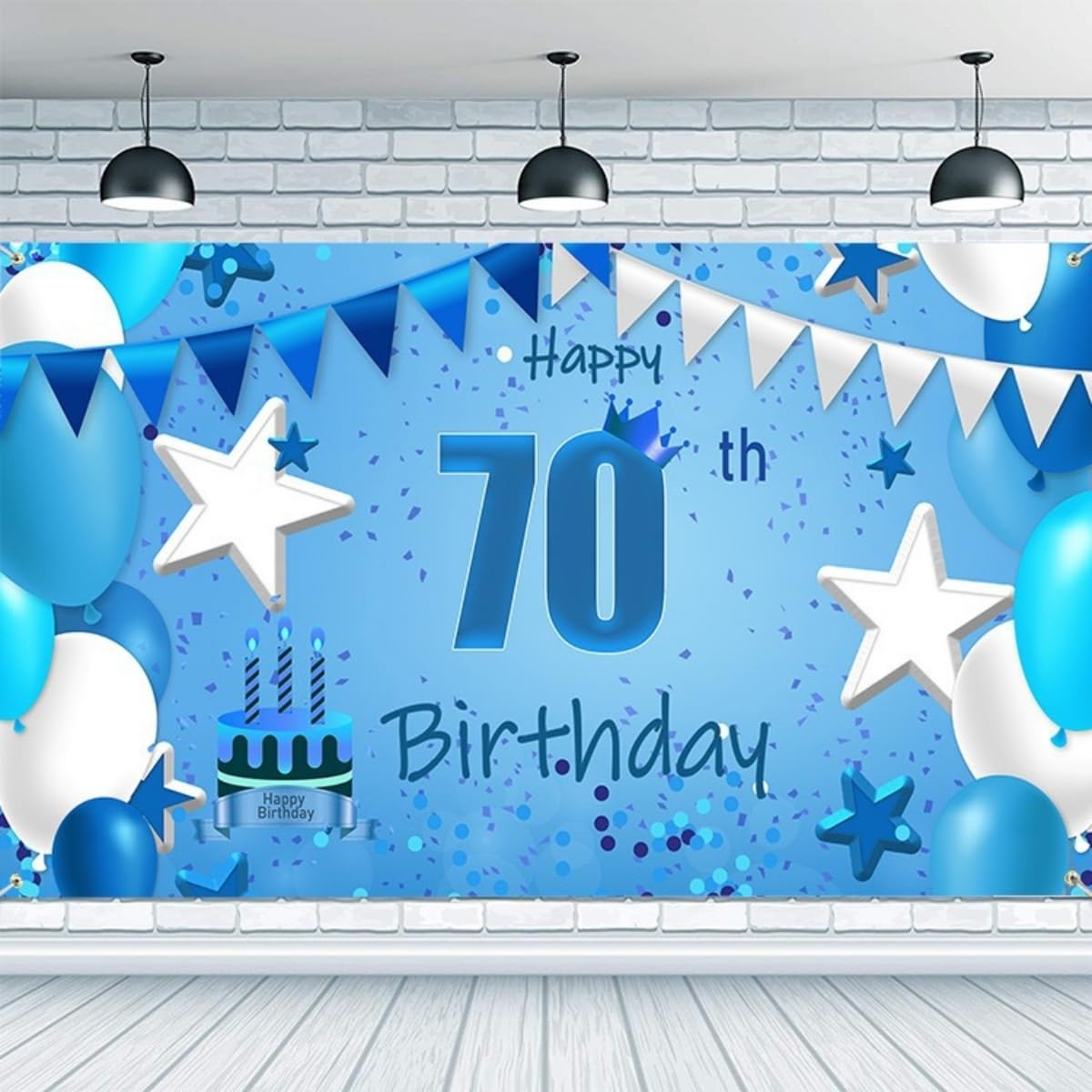 Costume Bay Blue Happy Birthday Backdrop Banner 180 * 110 Cm Large Background Cloth Photo Party Large Decoration Sign for Birthday Party (Blue - 40Th, ONE) - Blue - 10Th image number 5