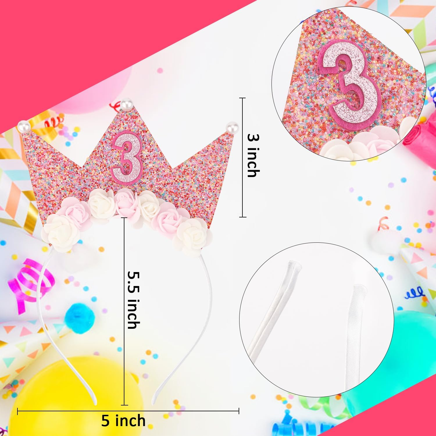 Supoo Birthday Headbands for Girls Princess Tiara Birthday Crown and Tiara for Girls - 4Th Headband image number 4