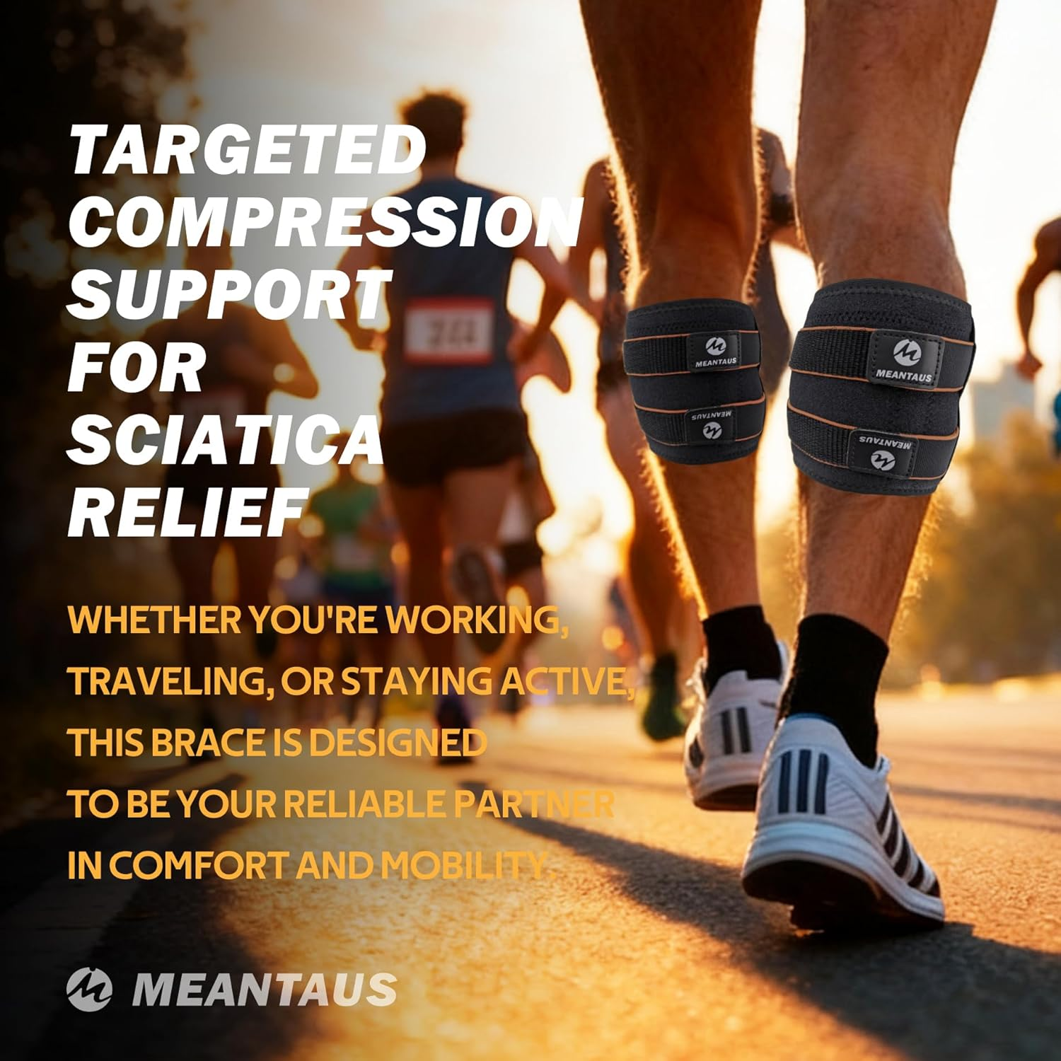 Calf Support Brace for Sciatica Pain Relief &ndash; Adjustable Leg Compression Brace with Dual Pads, Aluminum Bar, Anti-Slip Fabric, and Massage Ball for Effective Nerve Pain Relief in the Lower Back, Hip, and Calf(Orange) image number 3