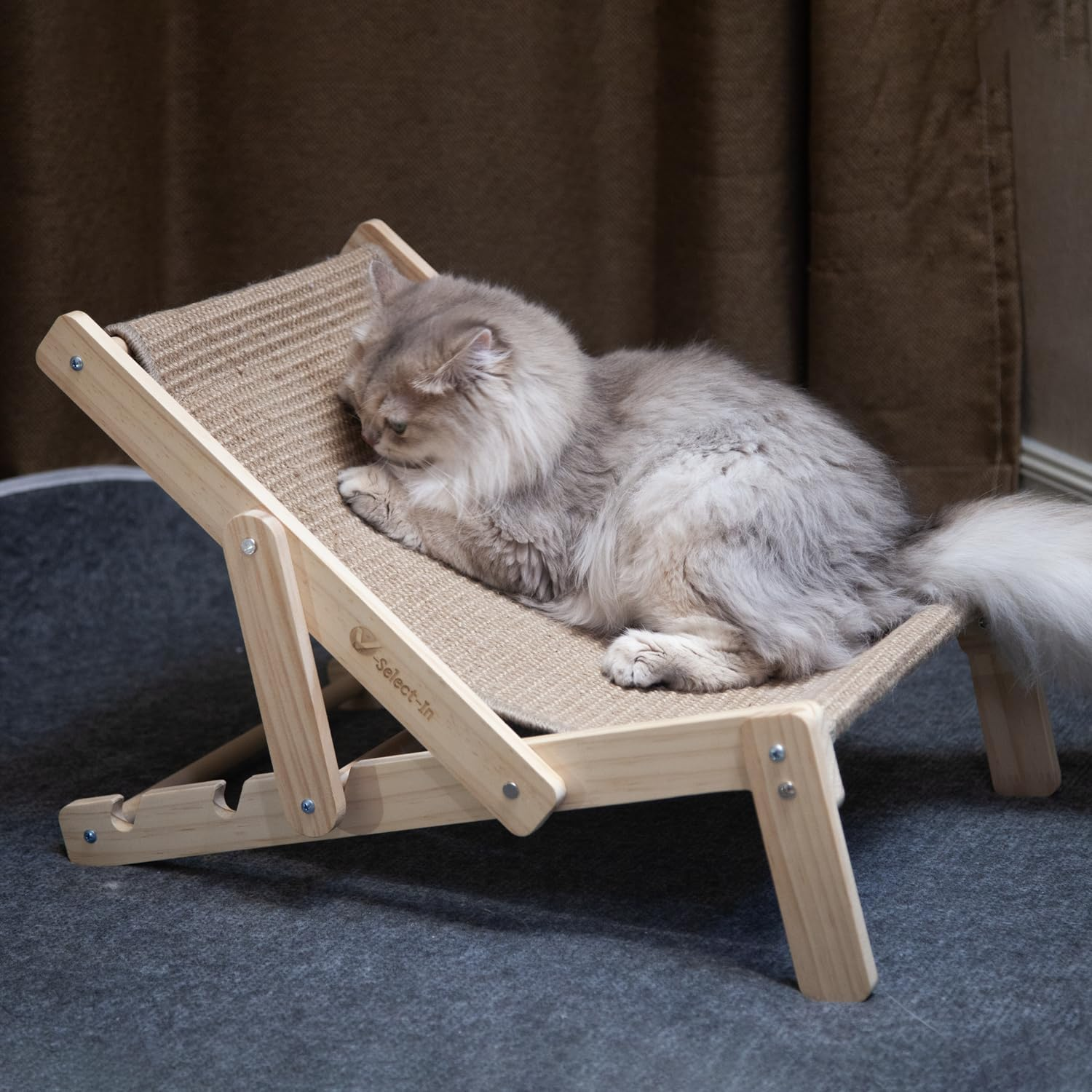 V-Select-In Cat Sisal Chair, Cat Hammock, Adjustable Cat Bed, Foldable Cat Lounger with Sisal Scratcher, Wooden Beach Cat Chair with Durable Scratching Mat, Cat Perch for Small Cats & Kittens. image number 5