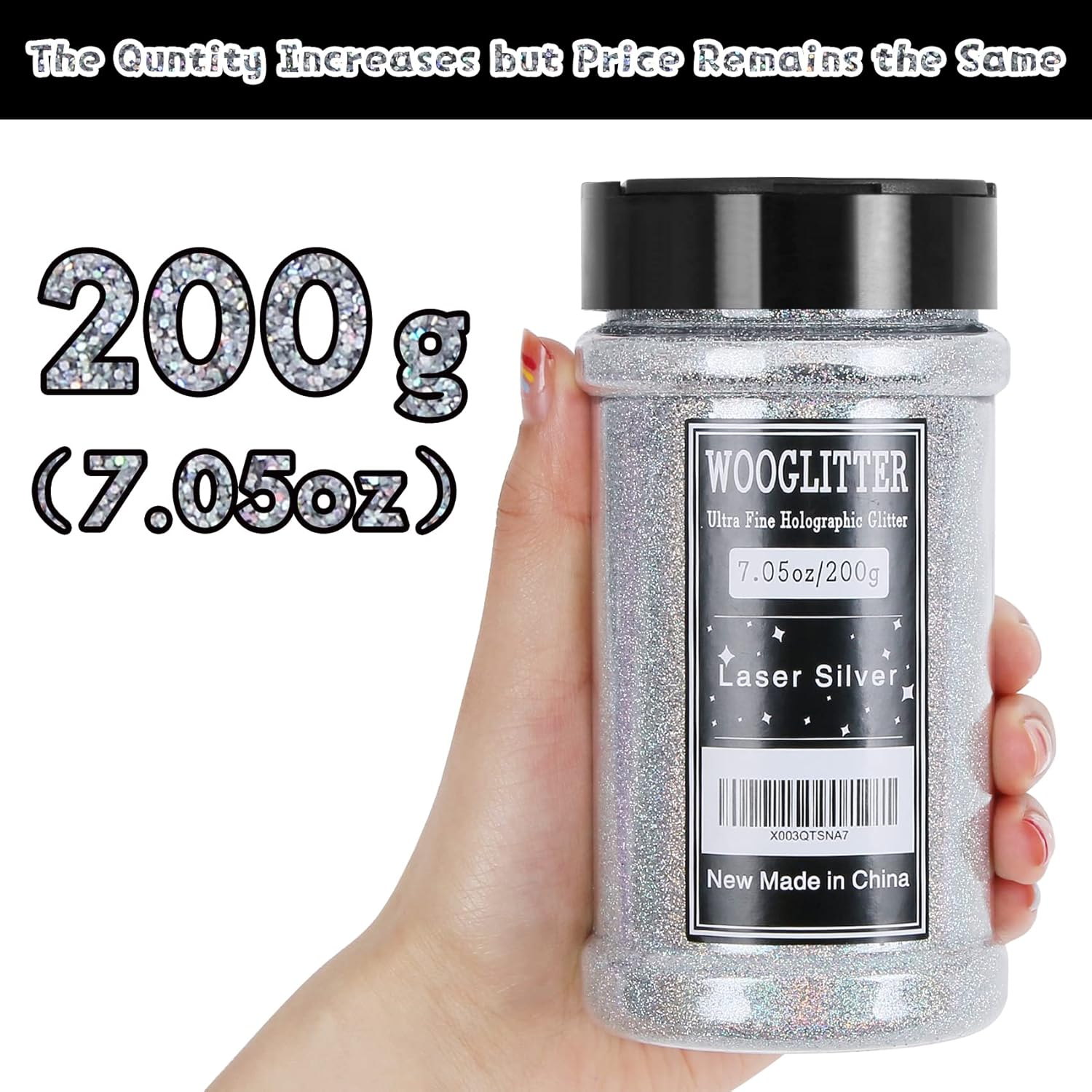 Holographic Glitter Ultra Fine Silver Glitter, 7.05 Oz (200G), Fine Glitter for Resin Crafts Nails Tumblers Slime Cosmetic and Festival Decoration - Laser Silver Glitter Bulk image number 5