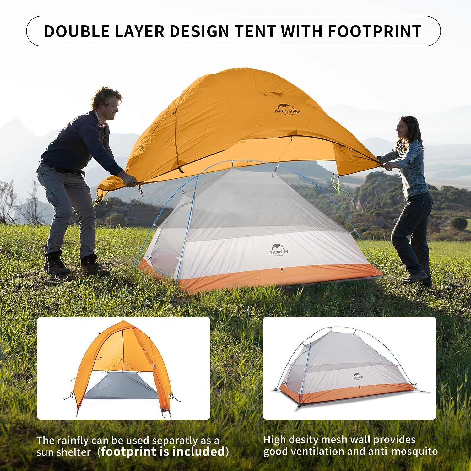 Naturehike Upgraded Cloud-Up 1 Person Backpacking Camping Tent Lightweight Outdoor Tents for 1 Person Camping