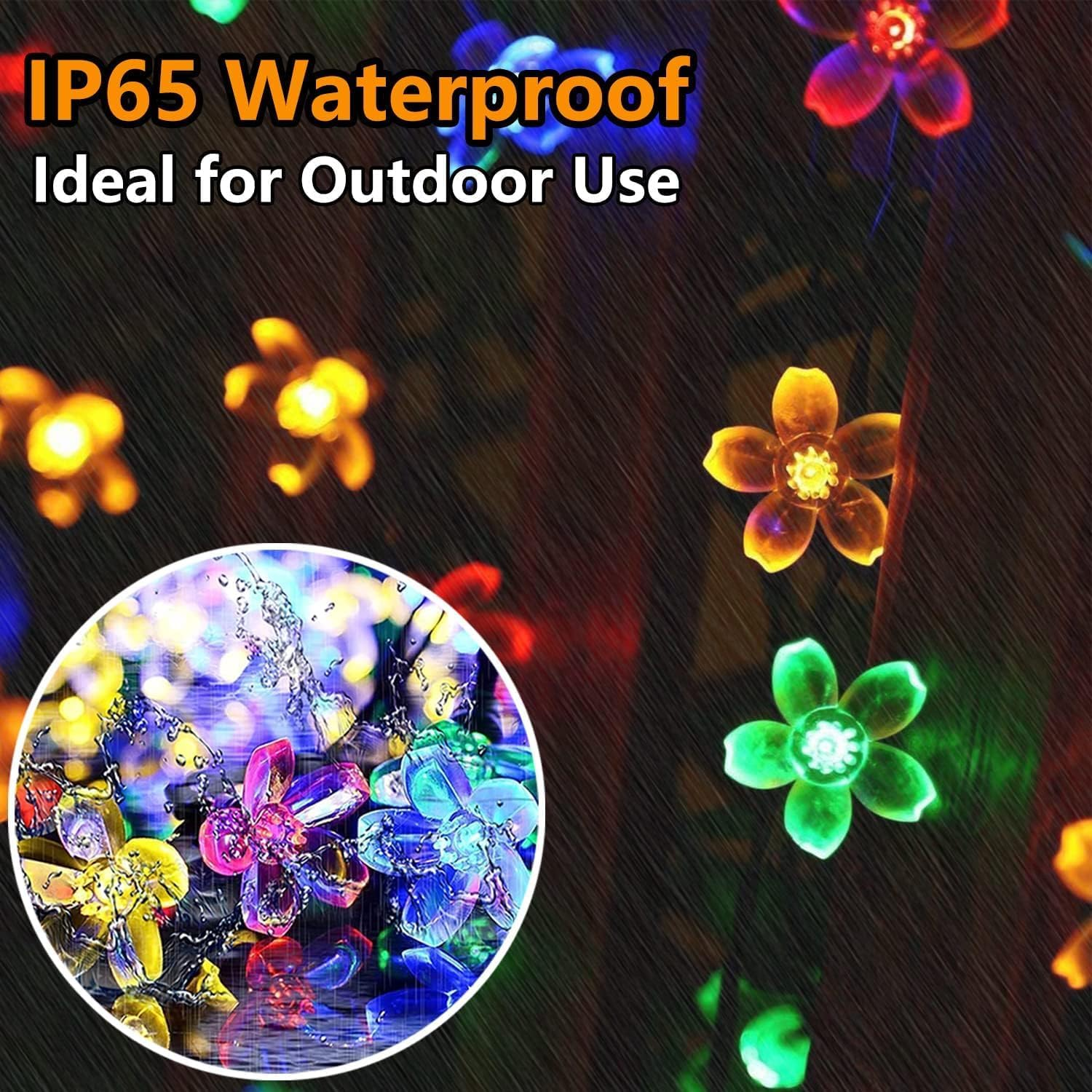 Solar Flower String Lights Outdoor, 12M/39Ft 100 LED Waterproof Cherry Blossom Fairy Lights, 8 Modes Sakura Flower Lights for Garden Christmas Party Decorations(Multi-Colour) image number 3