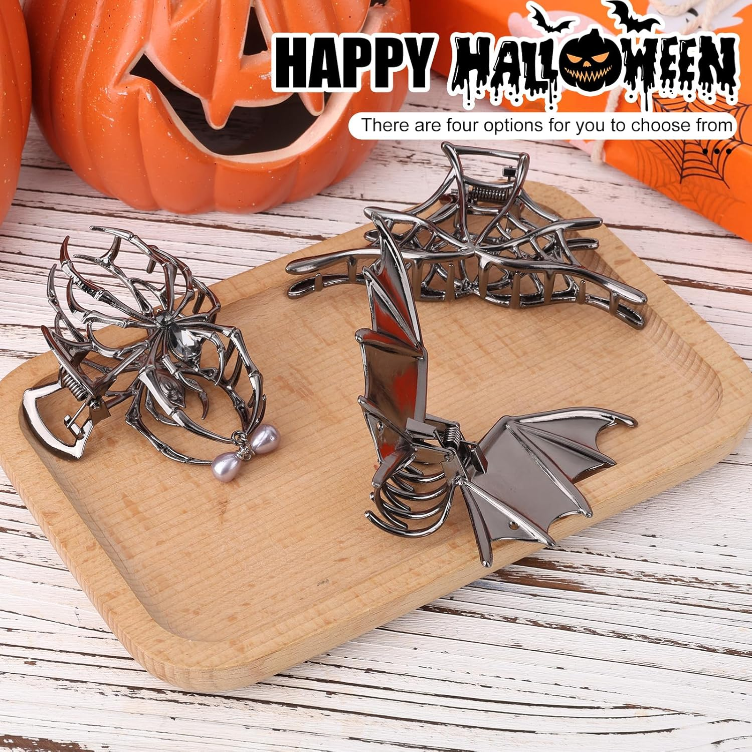 Fukaisu 3 Pcs Halloween Hair Claw Clips for Women & Girls, Gothic Metal Hair Accessories with Hollow Design Spider Web Bat Spider Claw Clips for Halloween Party Cosplay image number 3