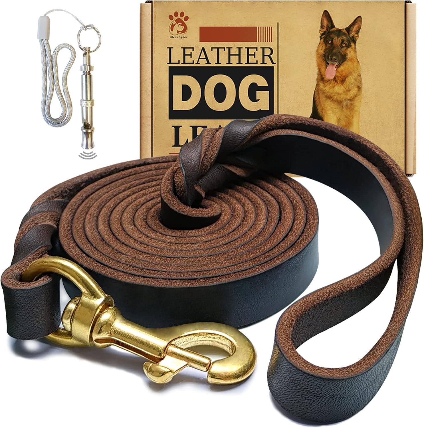 MERUOGKAR Leather Dog Leash, 5Ft X 3/4 Inch, Heavy Duty Genuine Leather Braided Dog Training Leash, Comfortable for Large, Medium, Small Dogs (Brown, 5Ft*3/4In) image number 3