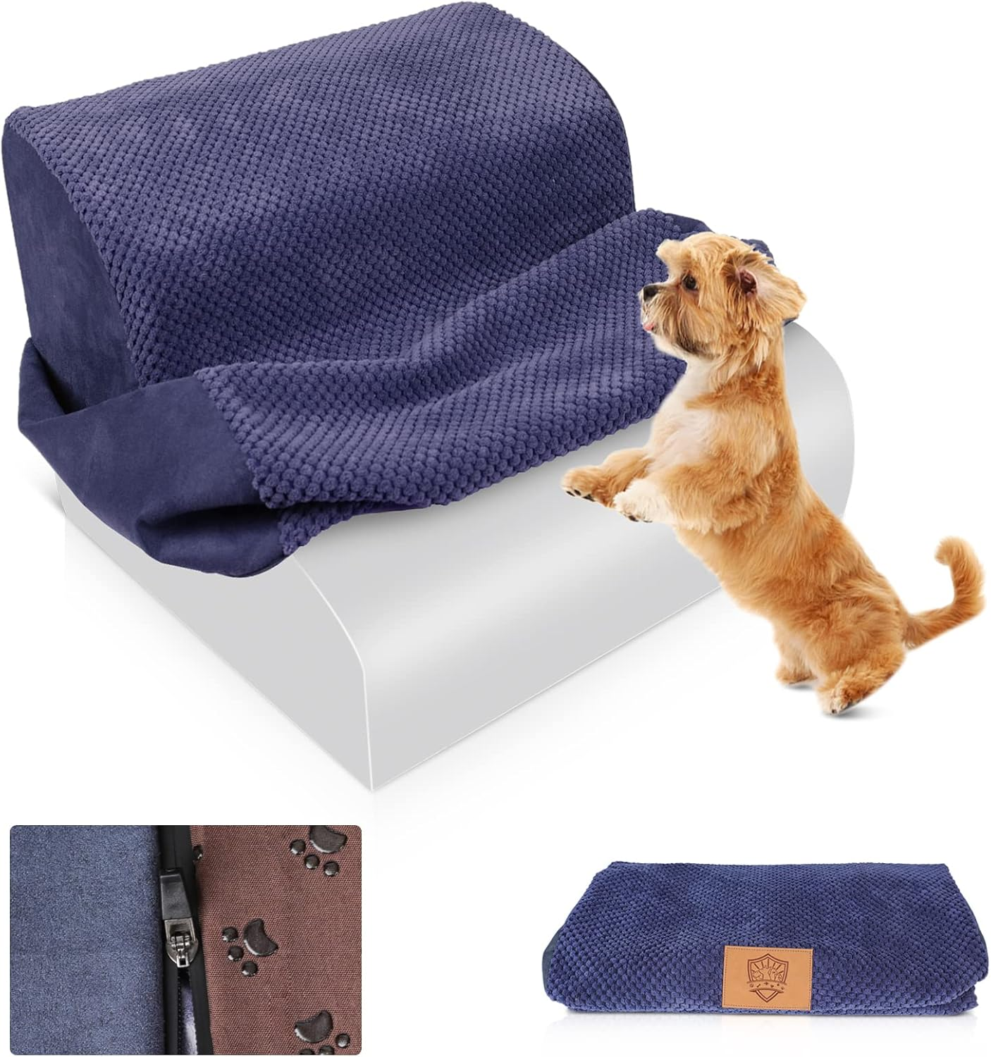 Replacement Cover for Pet Steps, Compatible with Kphico 2 Tier Foam Dog Stairs Ramps, 15.7" L X 15.7" W X 11.8" H, Waterproof Washable Cover for Small Dogs and Cats, Blue image number 2