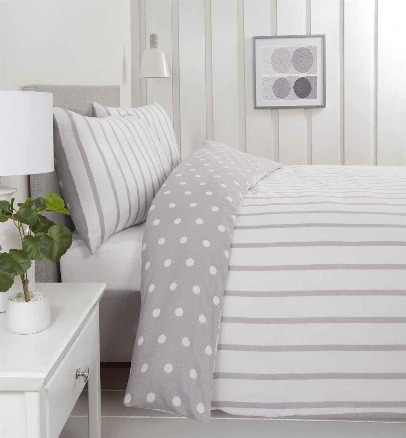 Rapport Home 180 Threadcount Spots & Stripes Brushed Microfibre Duvet Cover Set King Blush, Pink