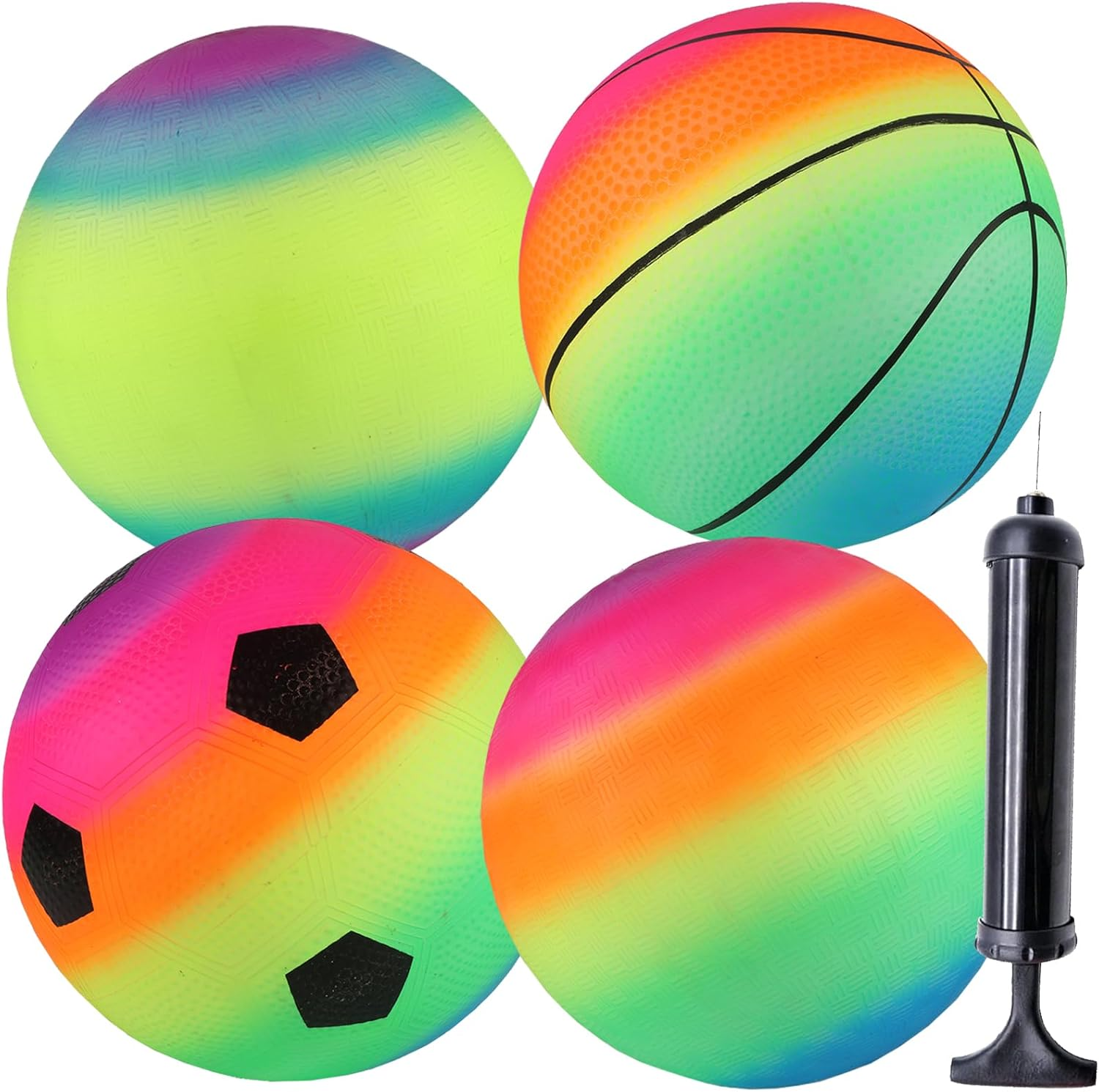 Smilixin Pack of 4 Bouncy Kickball, PVC Rainbow Ball, Children, Children'S Play Ball, Beach Ball with Pump, Football Softball, Children'S Ball for Indoor and Outdoor Use, 8.5 Inches image number 5