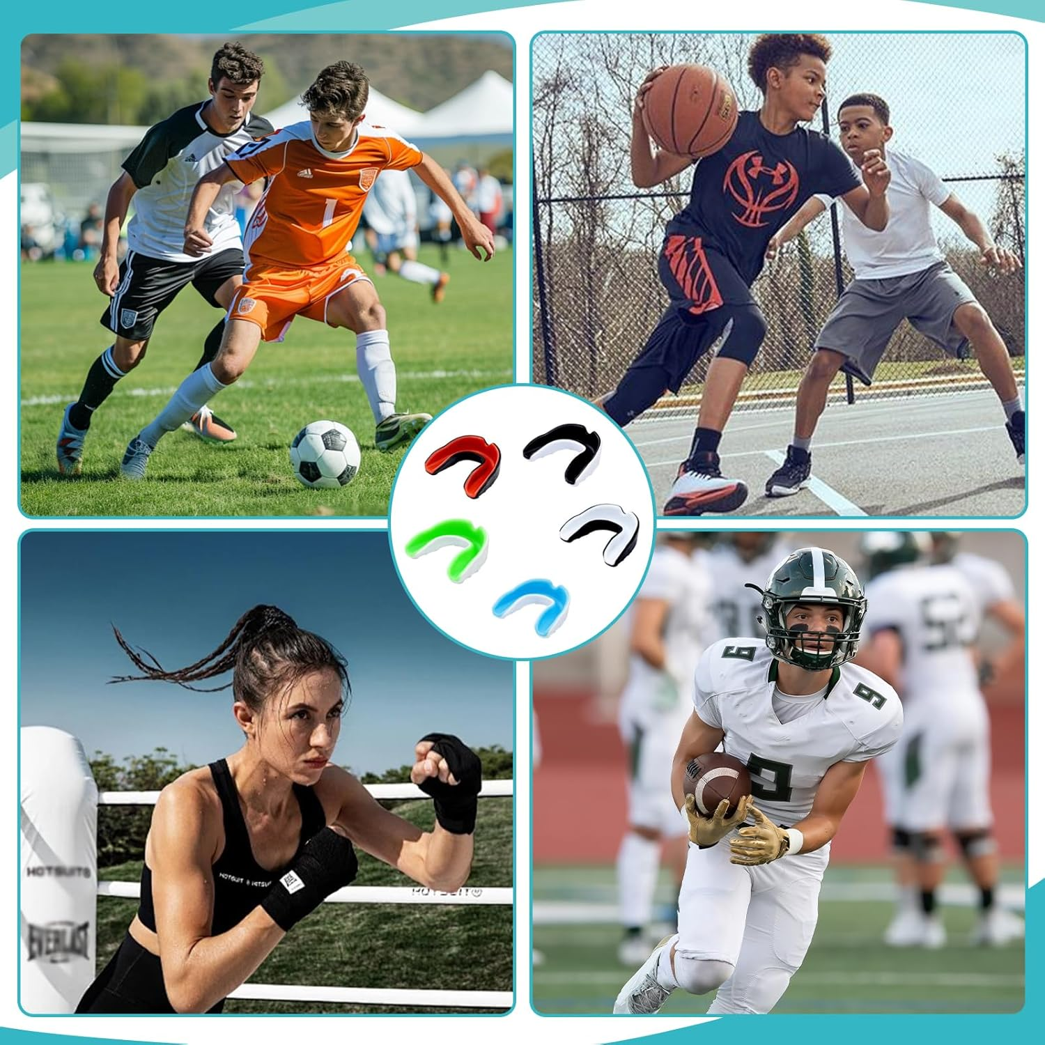 JZS 5 Pack Kids Youth Mouth Guard for Sports Boys Girls Mouth Guard with Case Child Teen Sports Mouthguard for Football Lacrosse Basketball Boxing Soccer Taekwondo MMA Karate image number 1