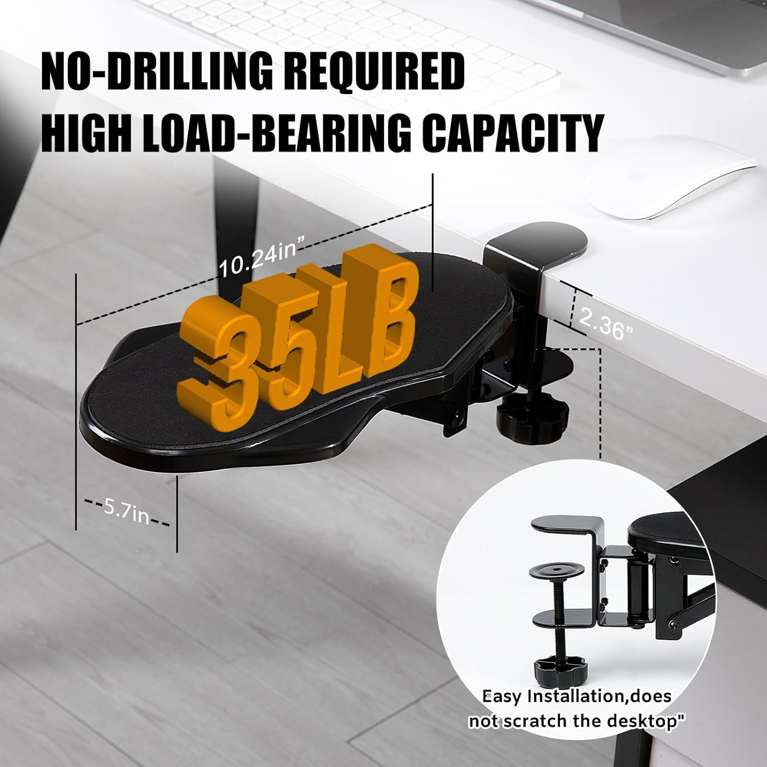 Hovadova Computer Arm Rest for Desk, 180&deg; Adjustable Rotating Desk Extender Tray, 90&deg; Foldable Elbow Arm Support, Ergonomic Desk Arm Wrist Rest Shelf for Home and Office image number 4