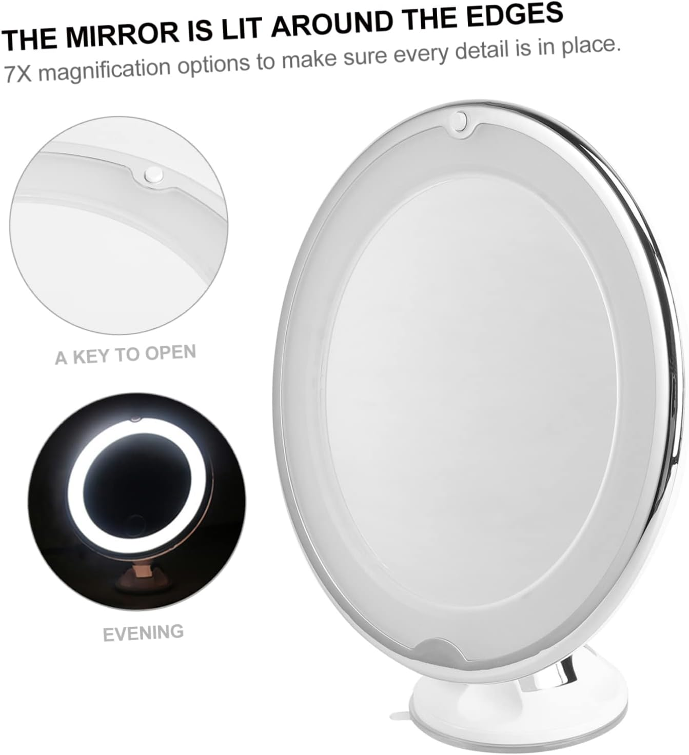 EPIGEIST 7X Magnifying Makeup Mirror with Led Light White Portable Vanity Mirror with Suction Cup for Bathroom Use without Battery