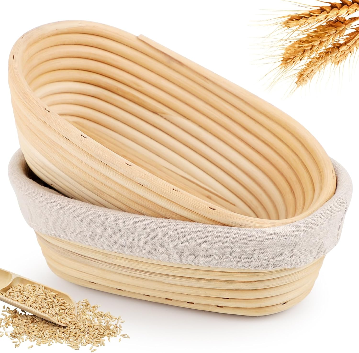 Banneton Bread Proofing Basket Set of 2, 25Cm&times;15Cm Oval Shaped Baking Supplies, Sourdough Banneton Basket with Liner for Artisan Bread Making for Professionals & Home Bakers image number 3