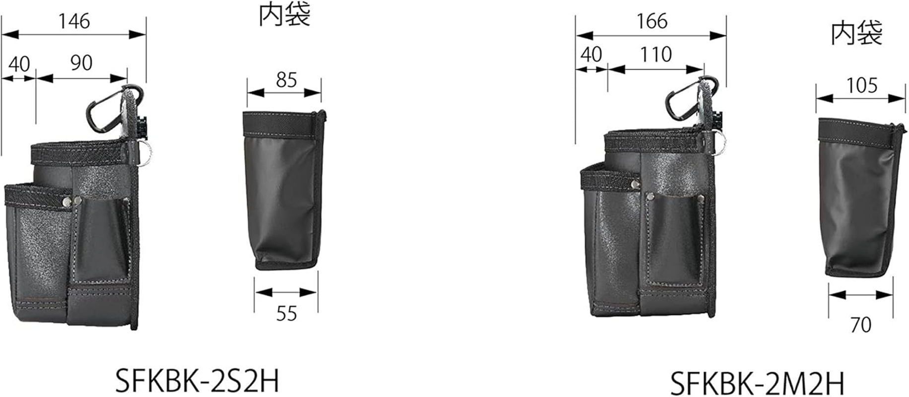 Tajima SFKBK-2M2H Removable Waist Bag, 2 Tiers, Twin Hook, Genuine Leather image number 2