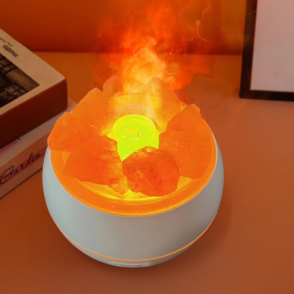 YZYOE Salt Stone Humidifier with LED Ambient Light, Flame Light and Rainbow Gradient USB Aromatherapy Machine, Combination of Bedside Night Light and Humidifier. image number 5