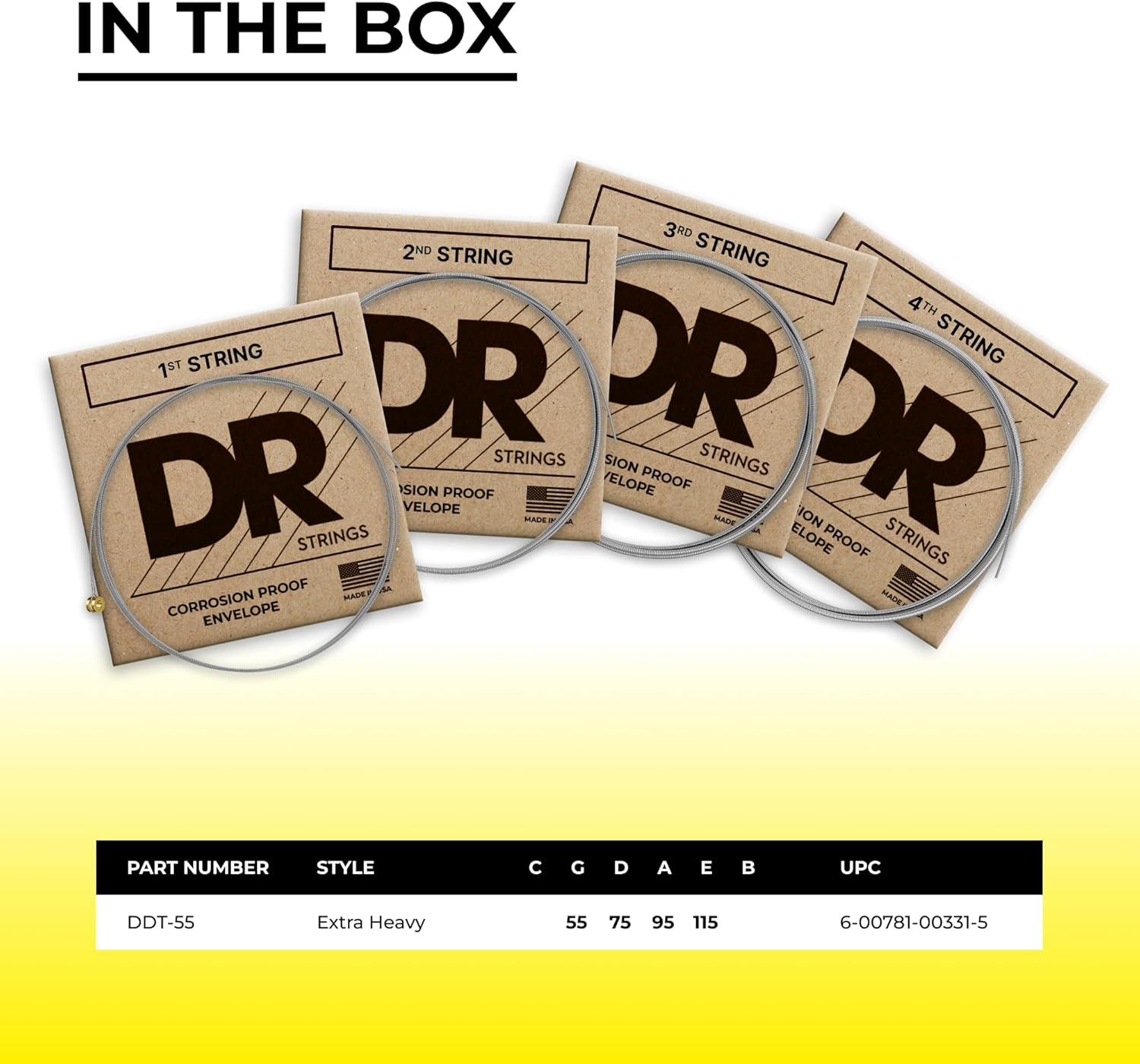 DR DDT - Drop down Tuning Bass Strings: Extra Heavy 55-115