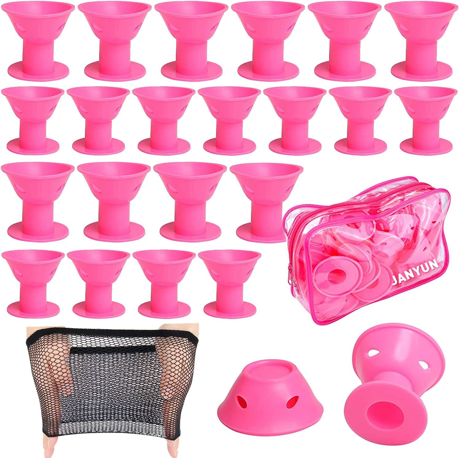 40 Pcs Pink Magic Hair Rollers,Include 20Pcs Large Silicone Curlers and 20Pcs Small Silicone Curlers image number 1