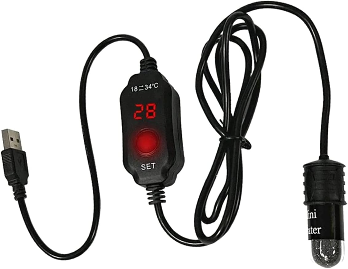 Mini Aquarium Heater, 10W Mini Fish Tank Heater with Digital Display, Fish Tank Heater, Thermostat Temperature Adjustable 5V/2A USB Powered Mini Turtle Heater, Safe Tank Heater for 1 to 5L Tanks (Celsius)
