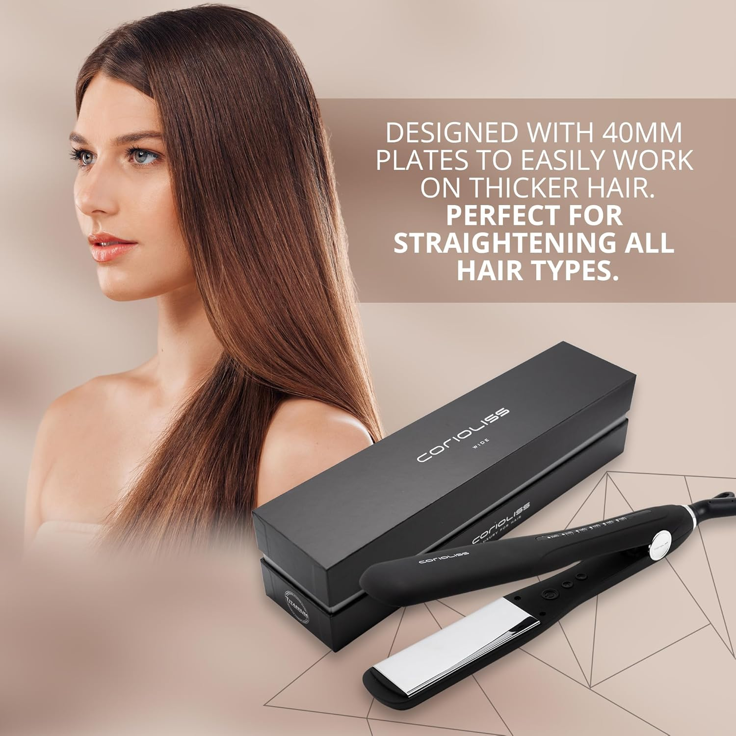 Corioliss Wide Flat Iron Hair Straightener Professional Titanium Plates Temperature Black Soft Touch - C-Extreme image number 7