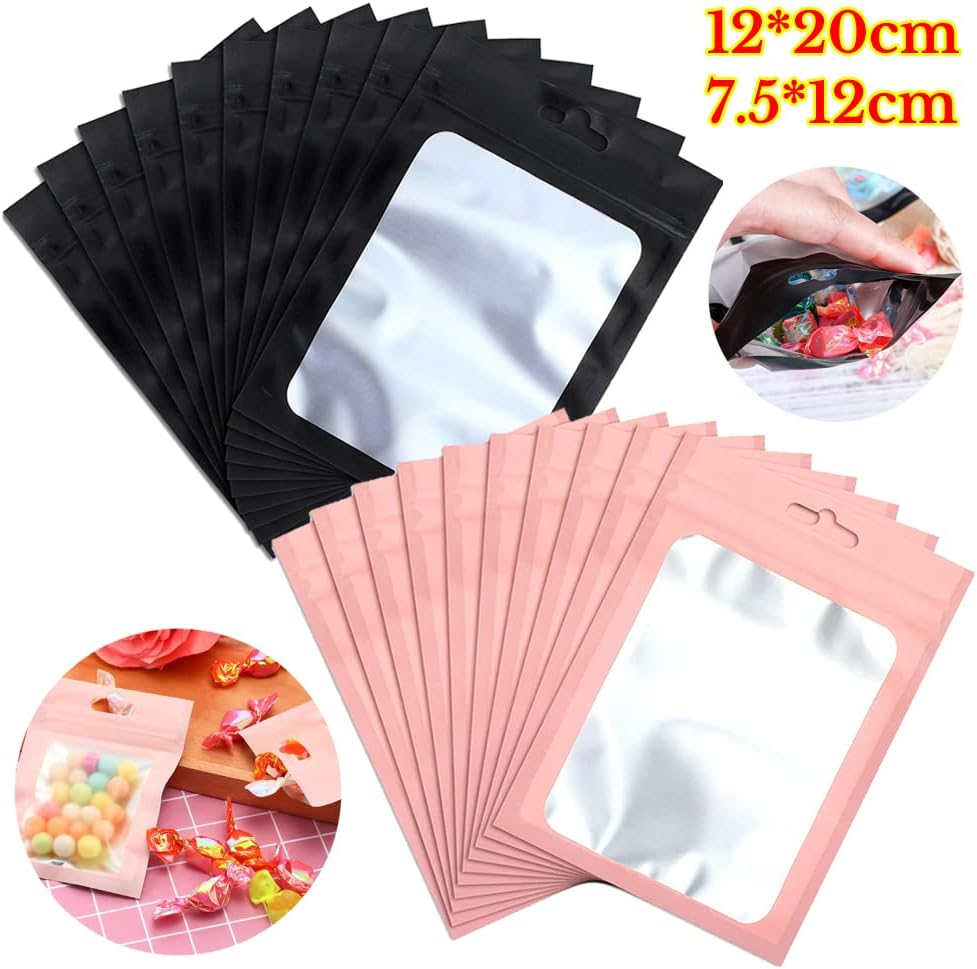 100Pcs Matte Shiny Zip Seal Mylar Bags Aluminum Foil Resealable Pouch (Black - 12 * 20Cm) - Black (12*20Cm) image number 6