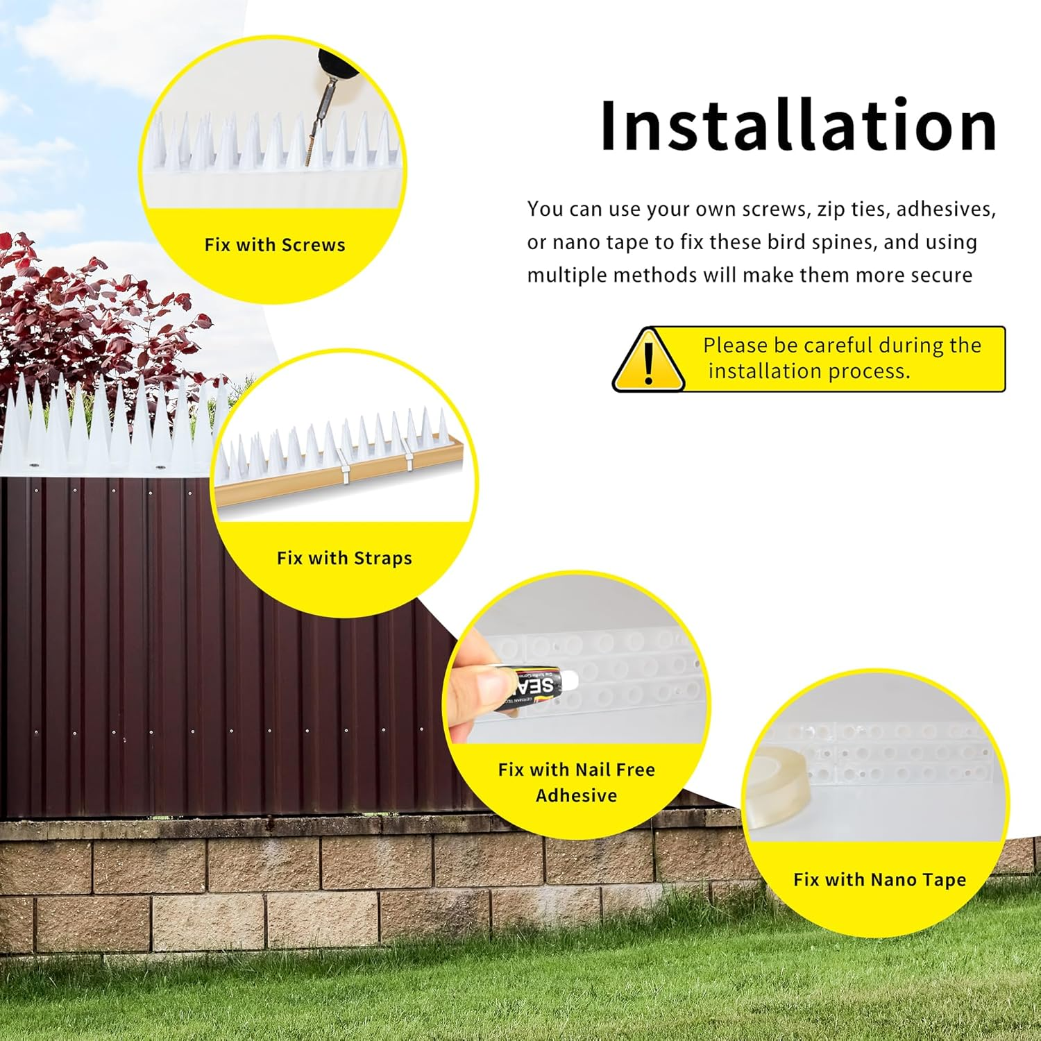 KOKMEYA Bird Spikes, 6.5FT Outdoor Bird Deterrent Spikes Device for Birds Pigeon Woodpecker Squirrel Raccoon Cat, Plastic Bird Deterrent for Outside, Patio, Roof, Sill, Fascia (Clear, 6Pcs) image number 4