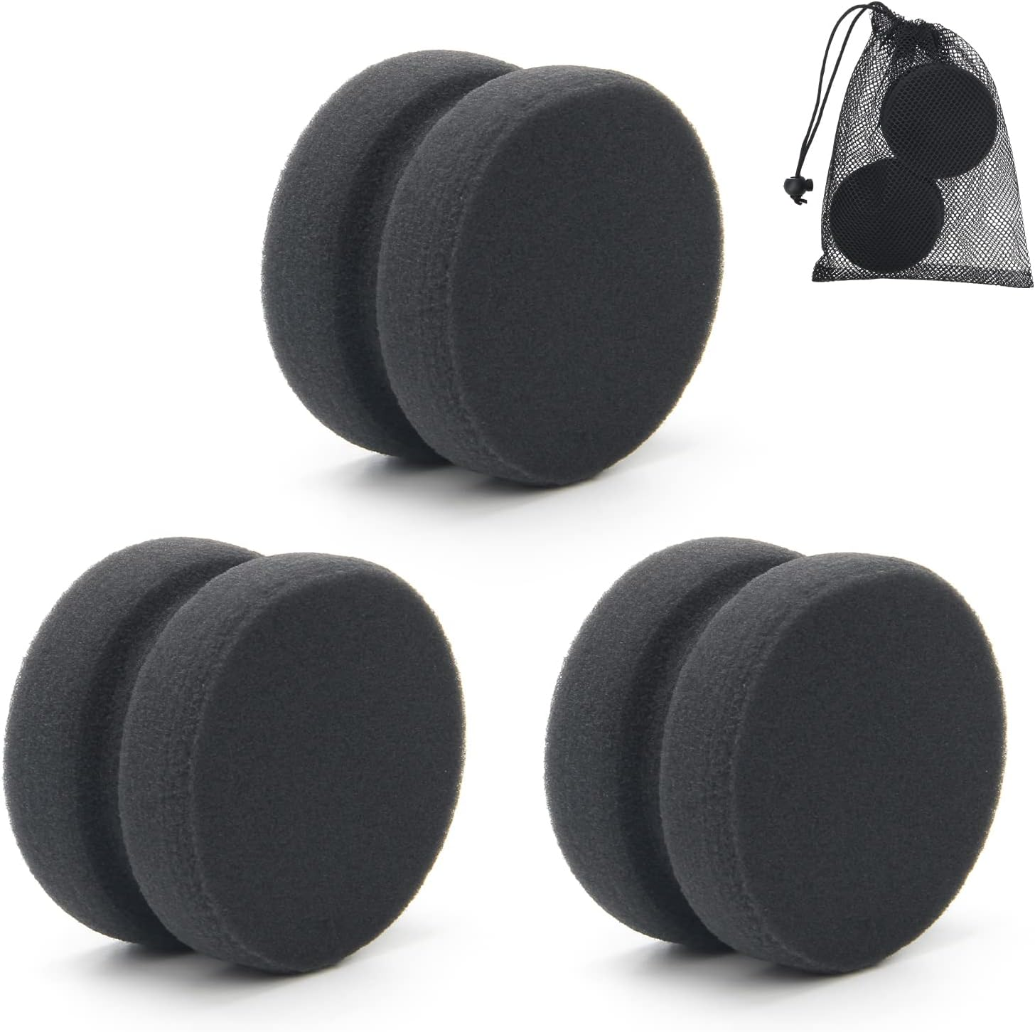Boyistar Paint Sponge Applicator 3Pcs, Black Detail Painting Sponge Double-Side Art Craft round Sponge for Car Waxing, Wall Repairing Kitchen Cleaning Sponges with Storage Mesh Bag (Black)