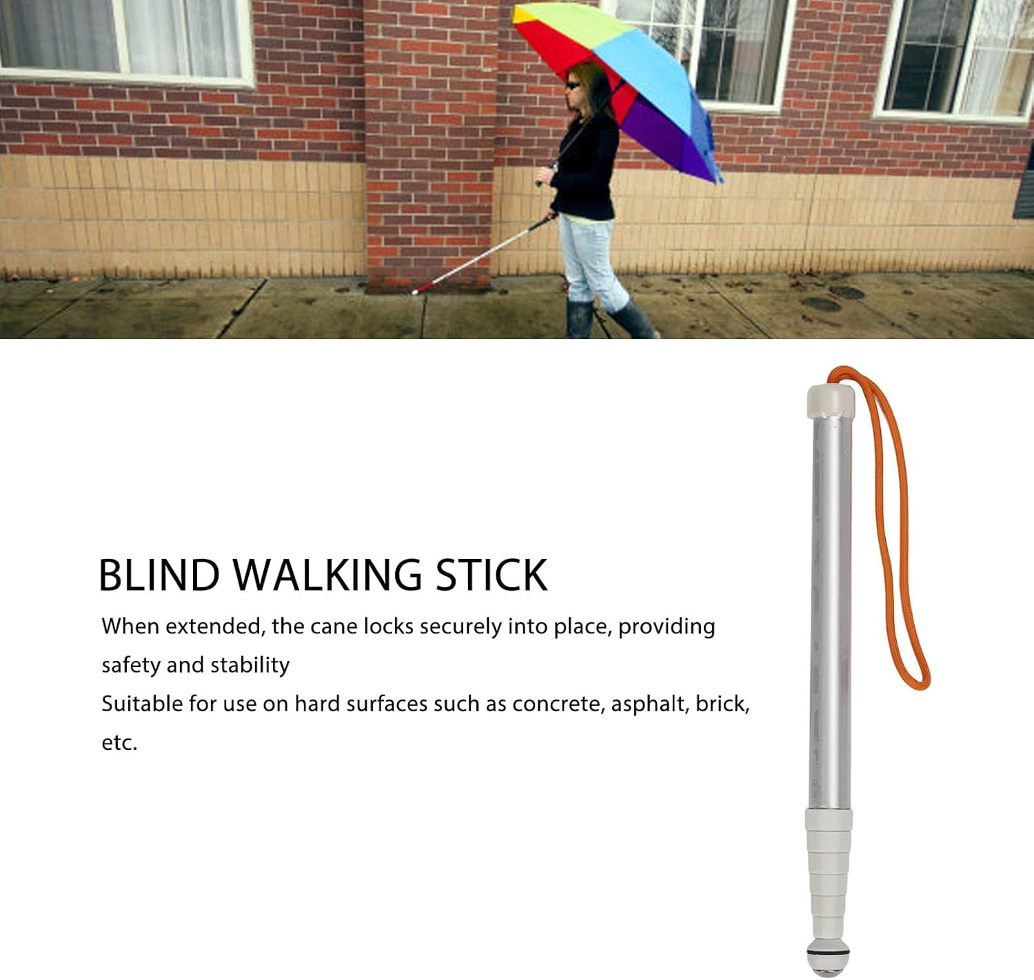 Blind Cane Stick, Telescopic Blind Cane, Blind Cane Mobility Stick, Reflective Red and White Cane for Visually Impaired Men and Women