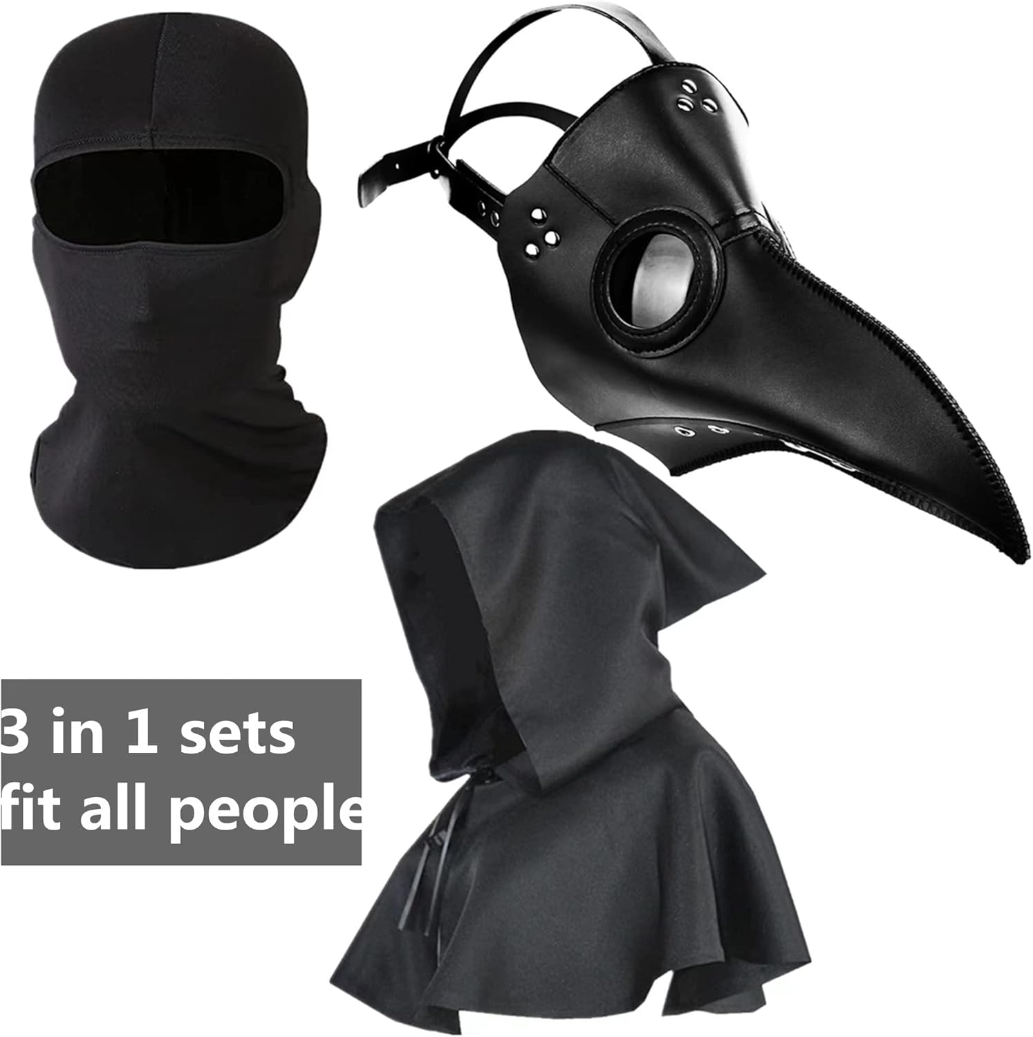 Plague Doctor Bird Leather Mask and Cloak Long Nose Beak Halloween Costume Props Leather Masks for Adults - L Size image number 3