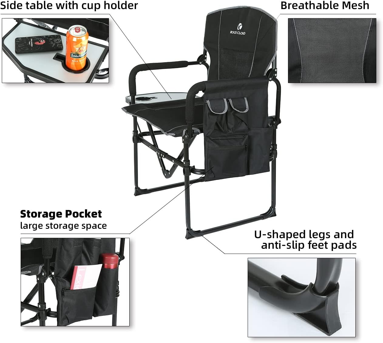 Rock Cloud Camping Chair Portable Folding Hiking Sports Hunting Chair Camp Chair and Side Table for Camp Lawn Hiking Fishing Sports