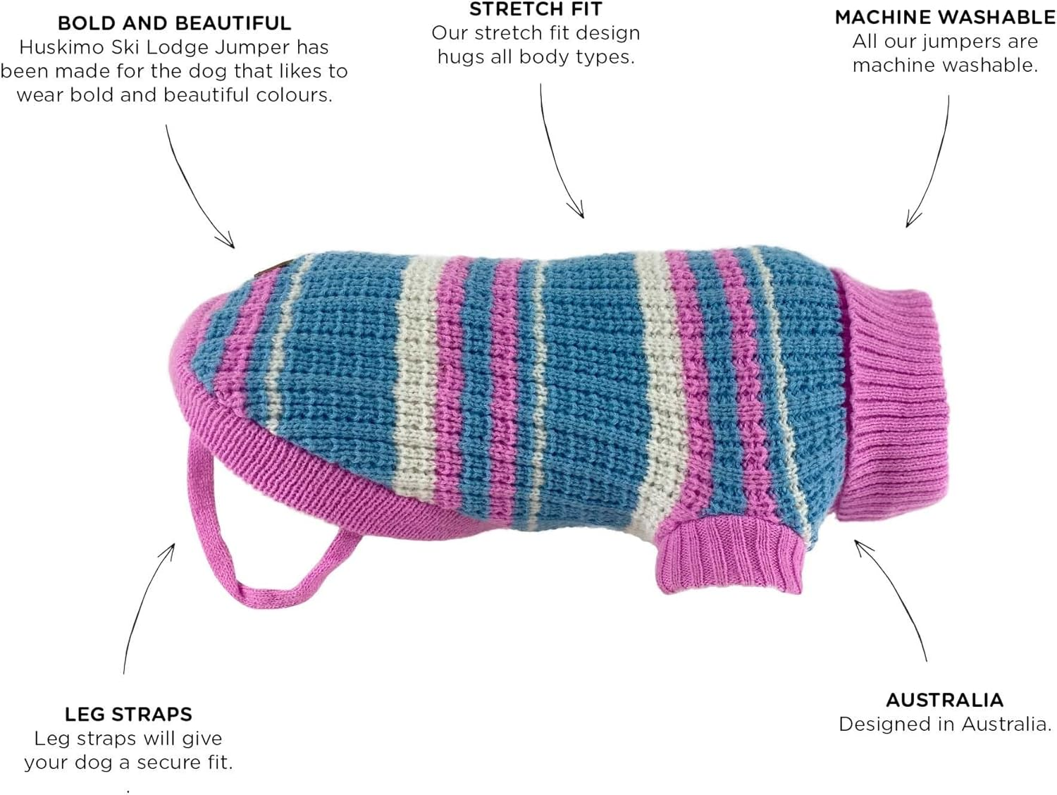 Huskimo Dog Jumper Ski Lodge Pink 27Cm &ndash; Soft Dog Sweater, Stretch Fit, Machine Washable, Winter Dog Clothing image number 5