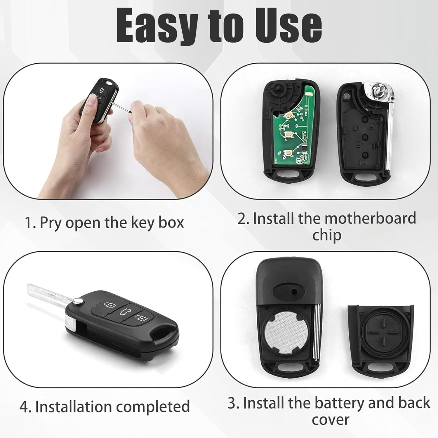 Haakhui 3-Button Flip Key Fob Remote Case Shell Replacement,No Electronics Case Shell Only ,Compatible with Hyundai I30 I20 Elantra Car Key Case image number 1