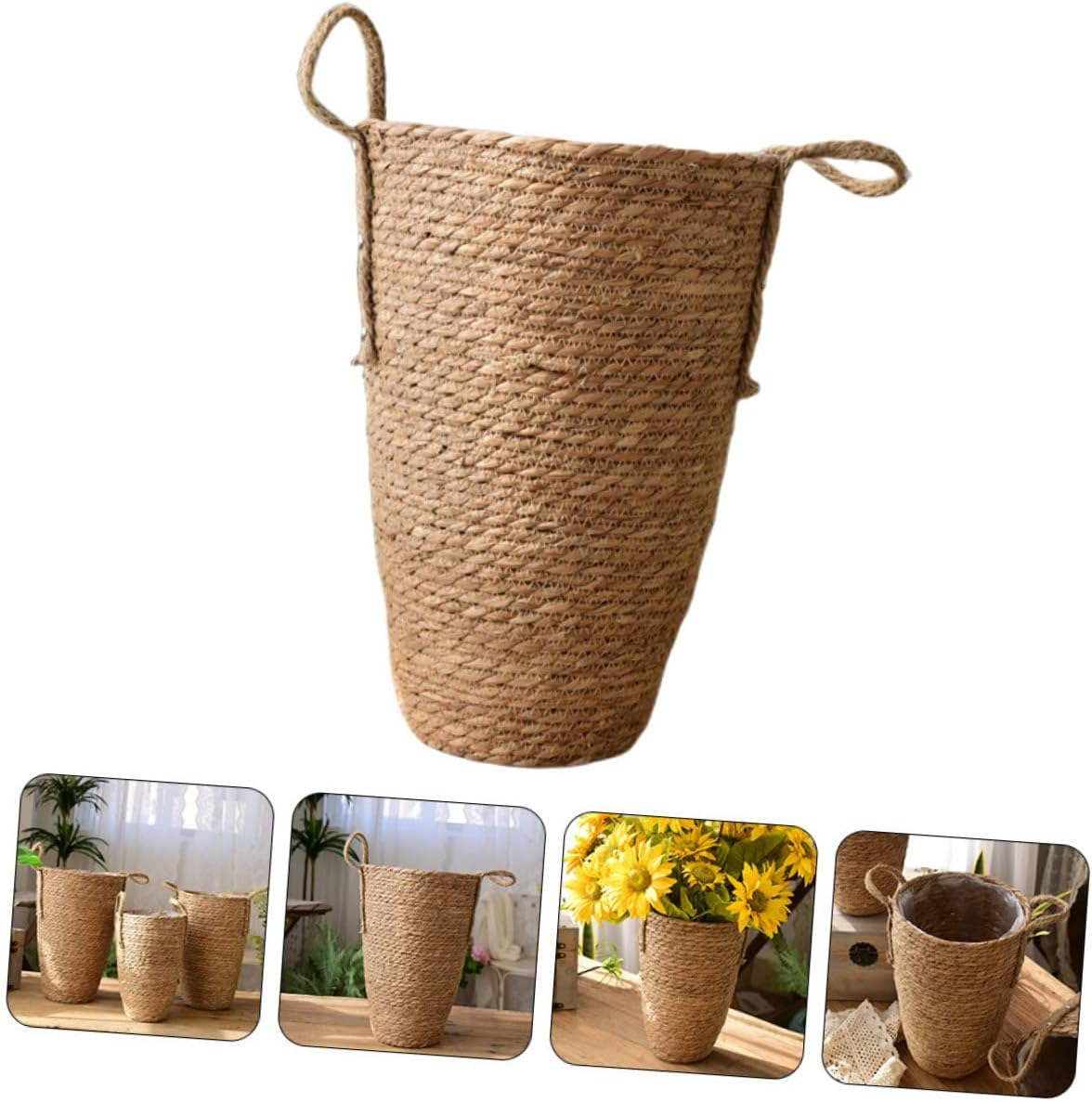 Alipis Handmade Woven Flower Basket Decorative Storage Pot for Organizing Toys Crafts and Supplies Rustic Rattan Planter for Home Decor and Indoor Gardening image number 5