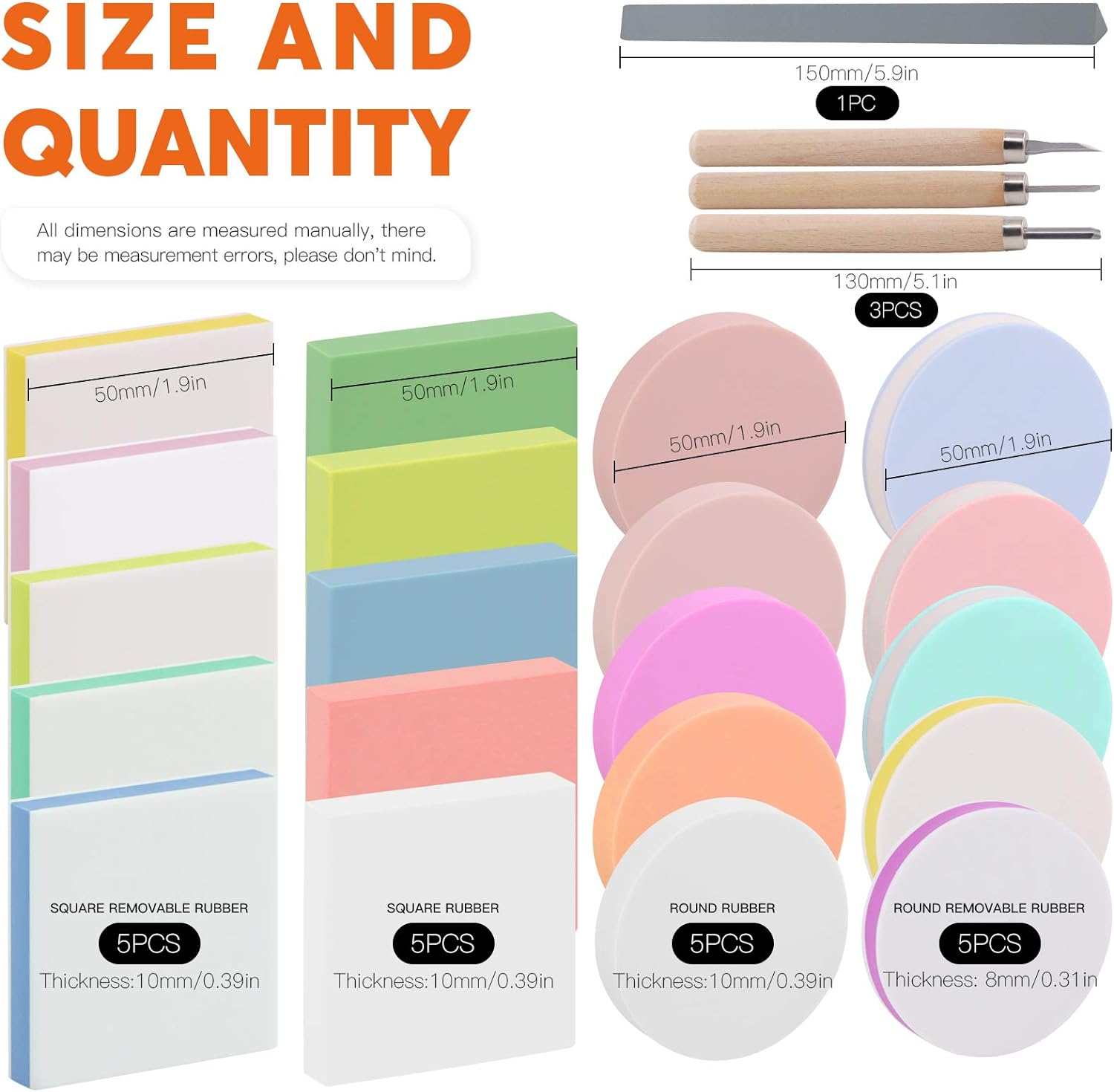 Rustark 22 Pcs Mixed Rubber Stamp Carving Blocks Set with Carving Knives and Whetstone, Carve Block Printing Carving Block Kit for Printmaking, Scrapbooking, Sculpting, Stamping image number 5