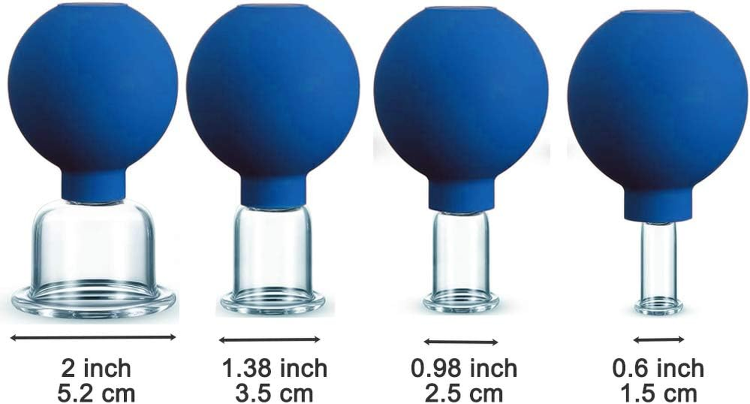 4 Pieces Glass Facial Cupping Set-Silicone Vacuum Suction Massage Cups anti Cellulite Lymphatic Therapy Sets for Eyes, Face and Body