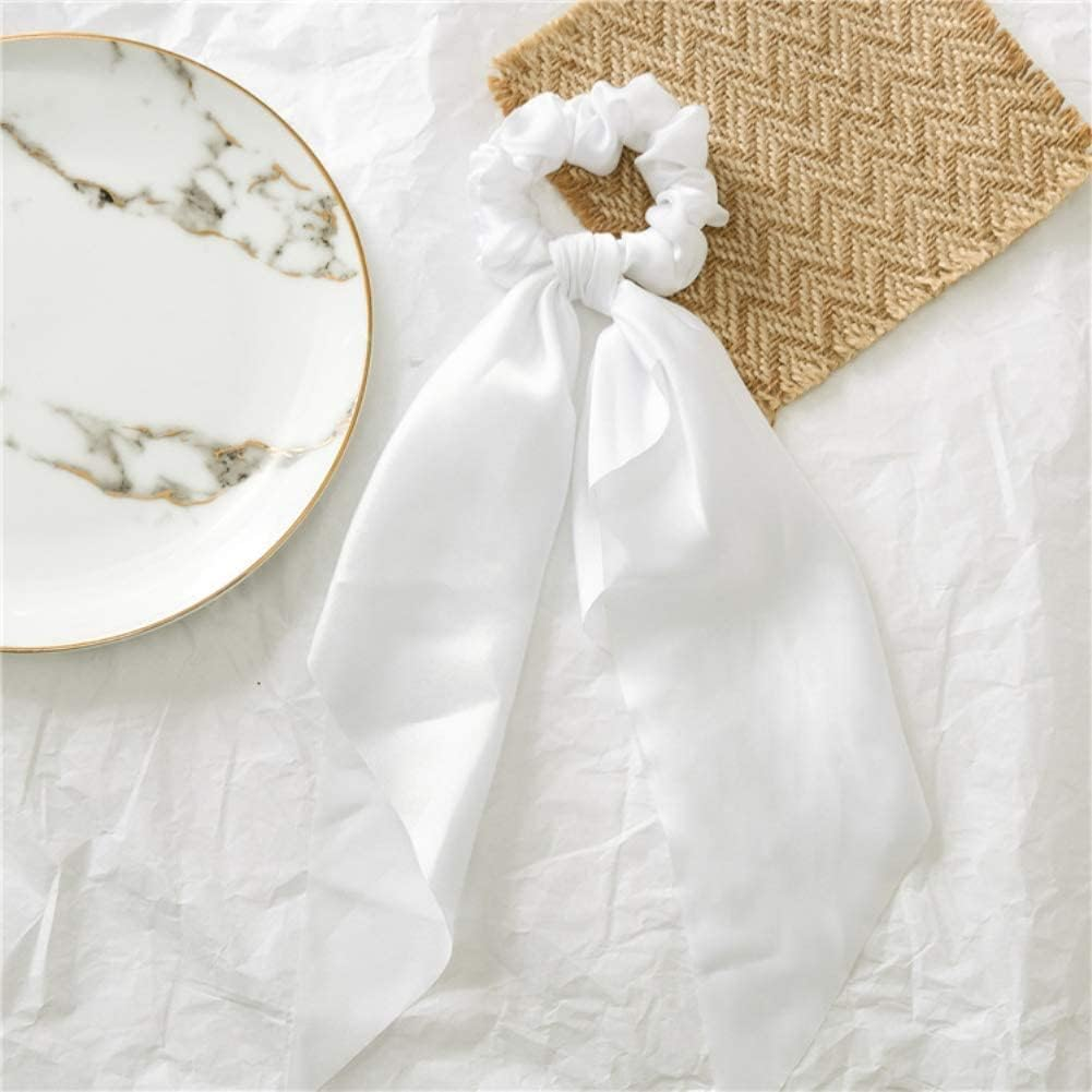 Yellow Women Girl Bow Satin Ribbon Ponytail Scarf Hair Tie Rope Scrunchies Elastic Band Hair Scrunchies Bands Hair Elastics and Ties Hair Accessories image number 6