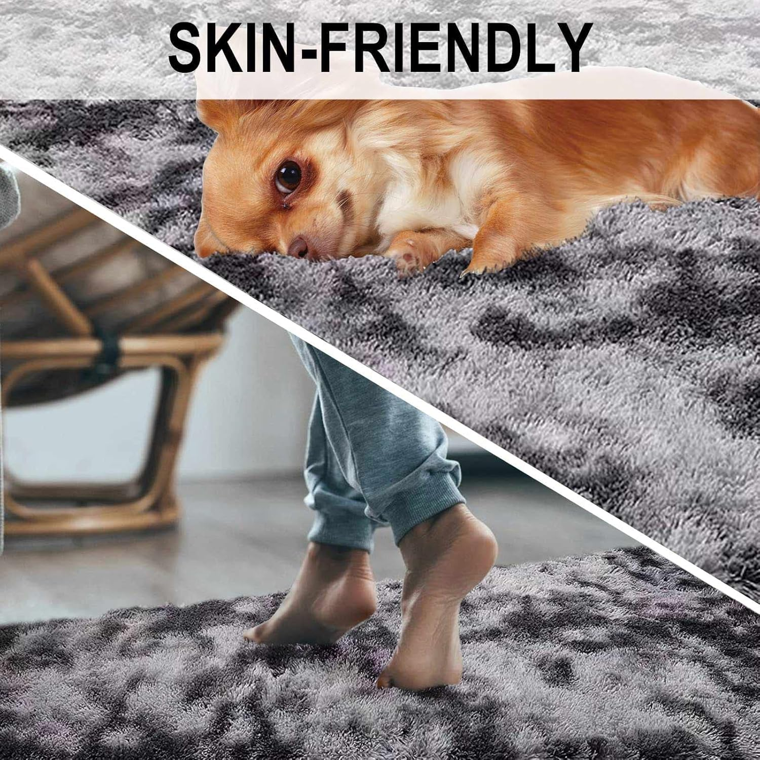 Area Rugs Soft Shaggy Comfy and Fluffy Rug for Living Room Bedroom Kids Room Nursery Modern Carpet Indoor Floor Mat Anti-Skid Rugs Home Decor (Black Grey,120X160Cm) image number 6