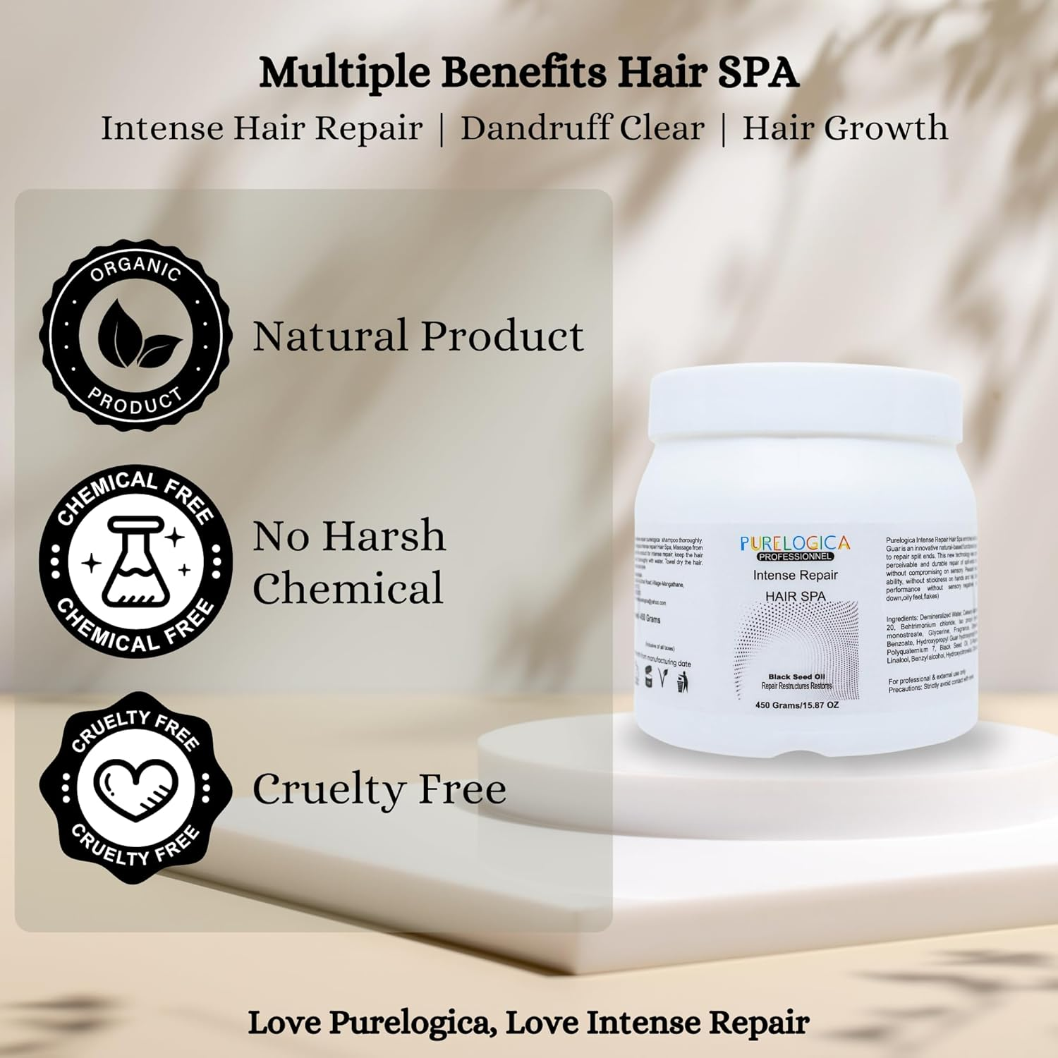 Purelogica Professional Intense Repair Home Spa Hair Mask for Hair and Scalp Generative Intense Repair, Hydration and Build Intense Strength to Cortex & Moisturise Hair Shaft for Men & Women - 450Gm image number 6