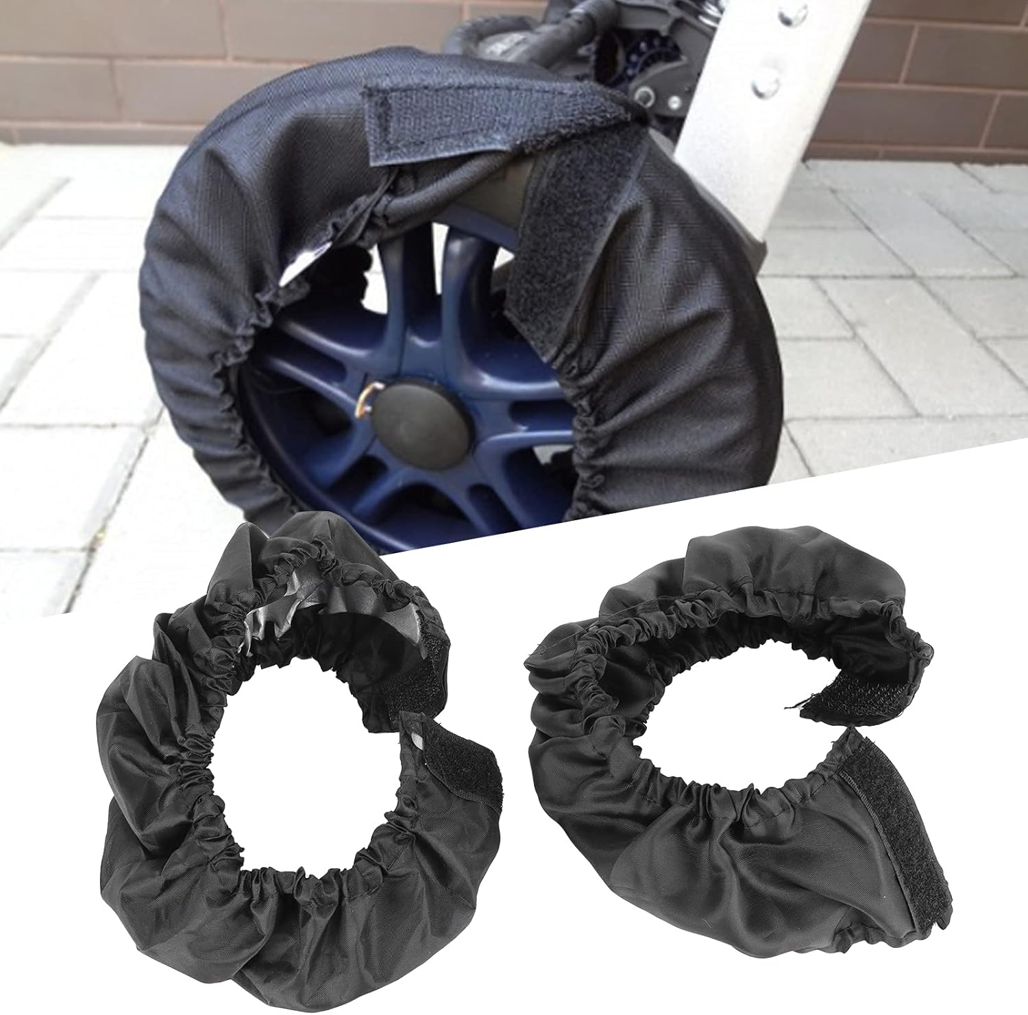 Tnfeeon Oxford Cloth Stroller Wheel Cover, Dustproof Tire Protector, Easy to Install for Strollers, Wheelchairs, Baby Pushchairs (Small Wheel Cover) image number 4
