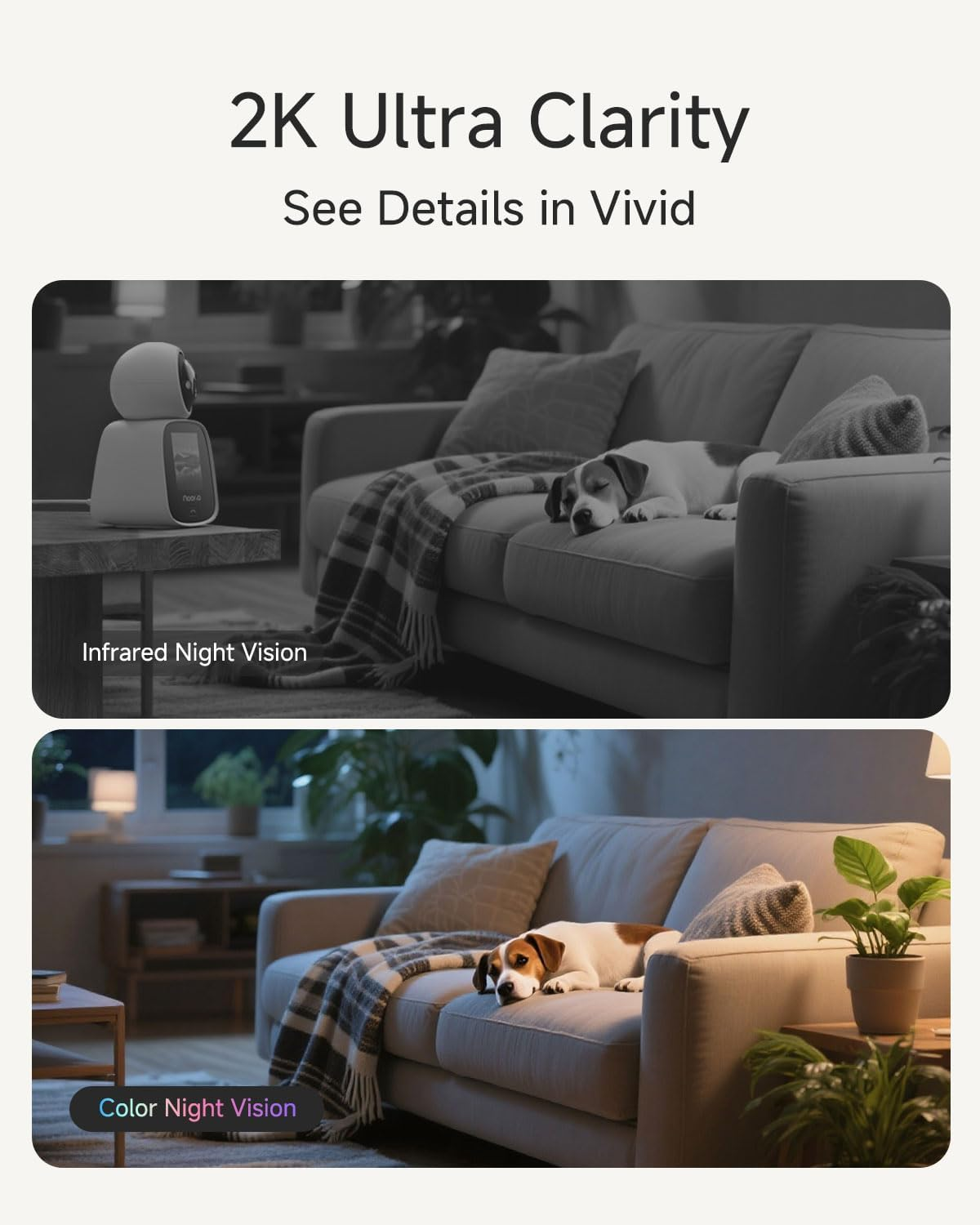 Noorio 2-Way Video Calling Camera, One Click Call 2K Security Camera Indoor, 360&deg; Pan/Tilt Pet Cam with Phone App, Color Night Vision Baby Monitor/Dog/Pet, CL200 image number 2