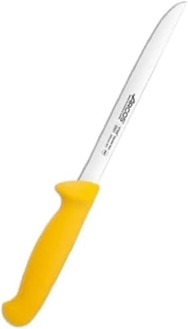 ARCOS Fillet Knife 8 Inch Nitrum Stainless Steel and 200 Mm Blade,Sharp Steak Knife to Fillet Meat and Fish, Ergonomic Polypropylene Handle,Series 2900, Color Yellow - Red image number 7