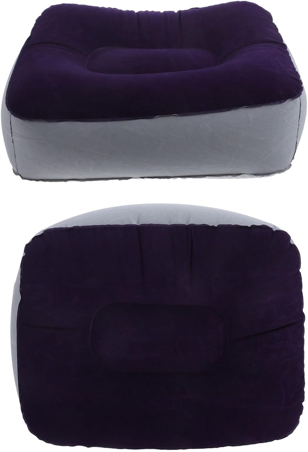 Operitacx 2Pcs Inflatable Foot Rest Pillow PVC Flocking Cushion for Travel Home Comfortable Footrest Stool for Airplane Car Office Grey Blue image number 2