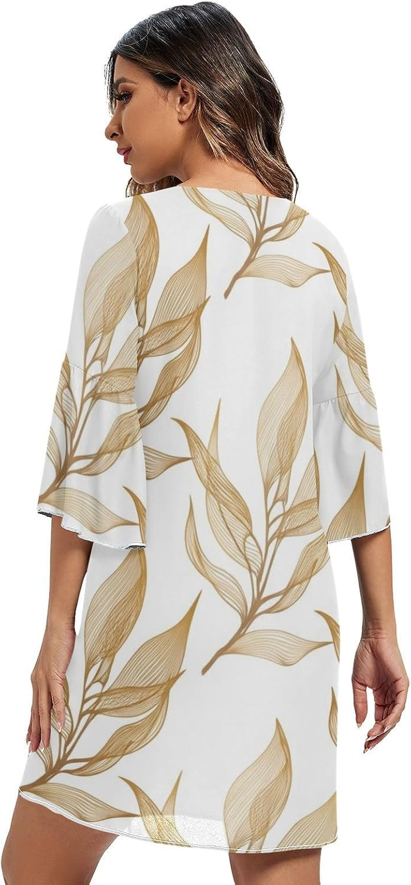 Leaf White Short Summer Dress 3/4 Sleeve Maternity Dress Party S-XXL image number 1