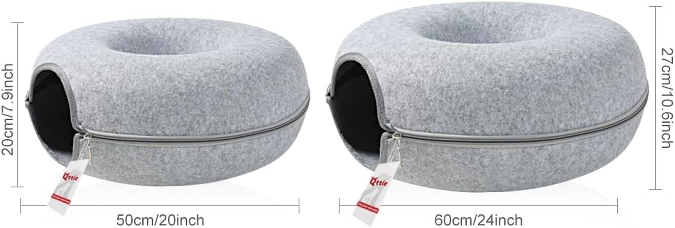 Cat Tunnel Bed for Indoor Cats - House Donut for Pet Cave, Detachable round Felt & Washable Interior Play Tunnel (60X60X27Cm, Light Grey) image number 5